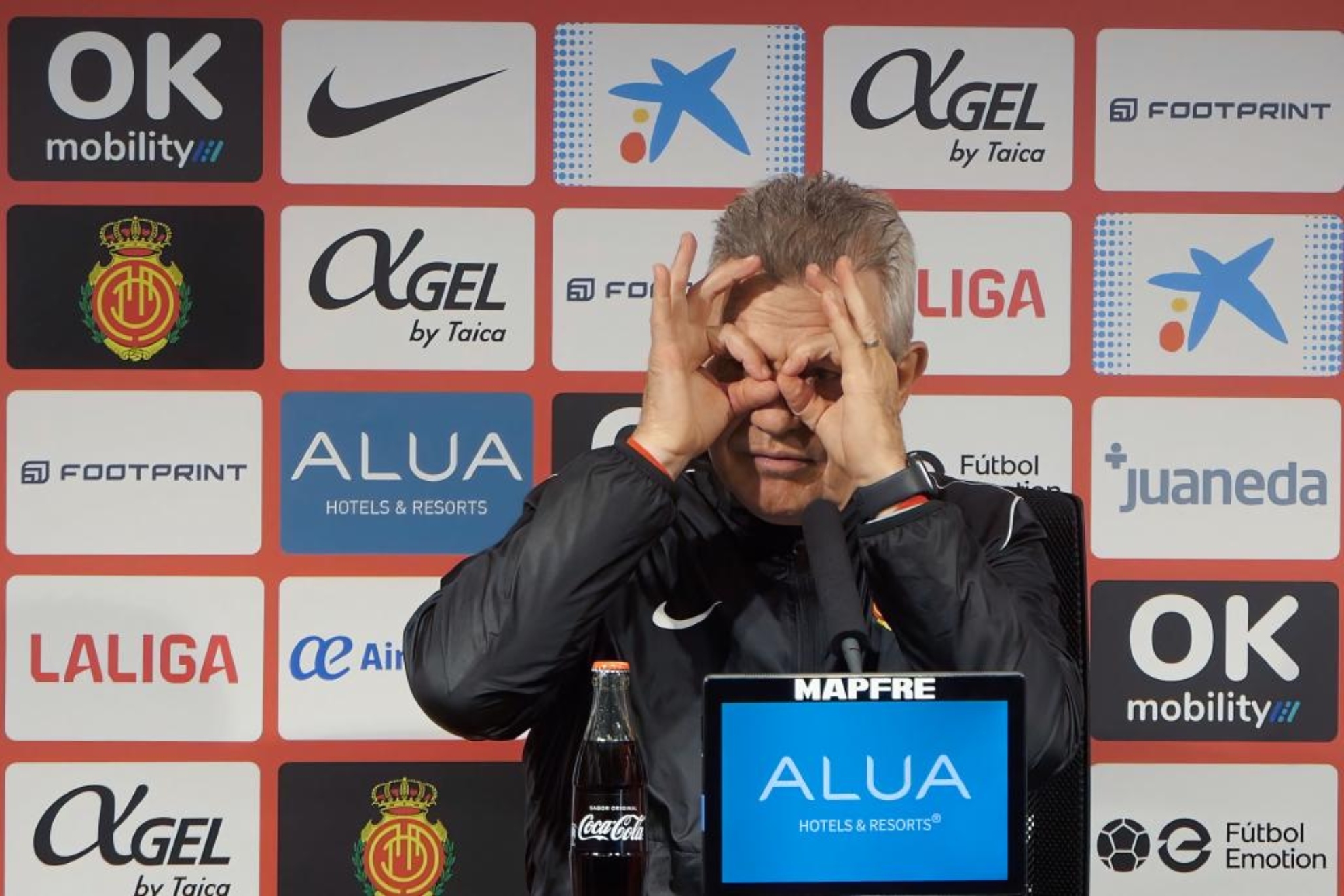 Javier Aguirre, entrenador del Mallorca, durante su comparecencia este viernes ante los medios de comunicación.