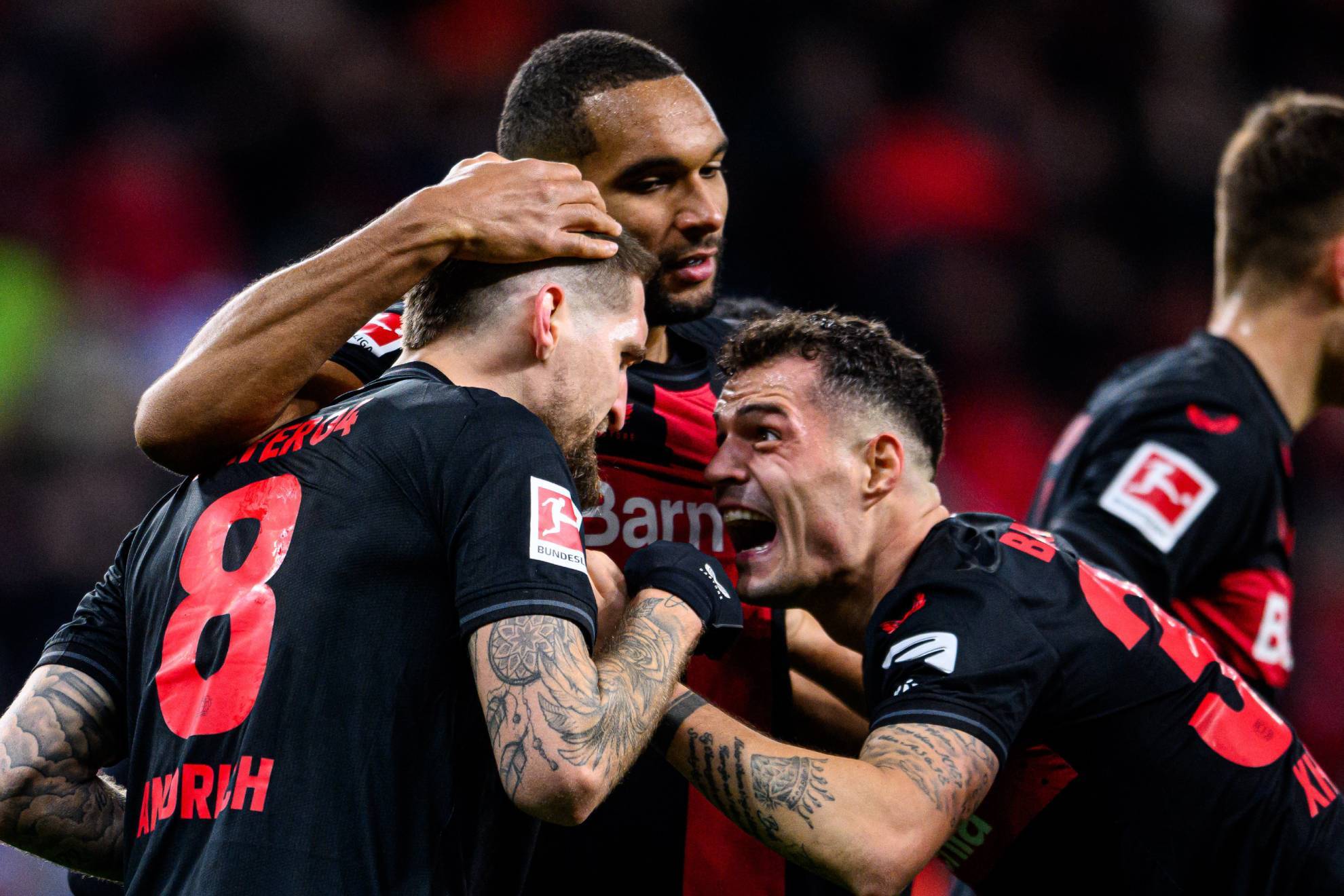 Los jugadores del Bayer Leverkusen celebran el segundo gol del partido ante el Mainz 05
