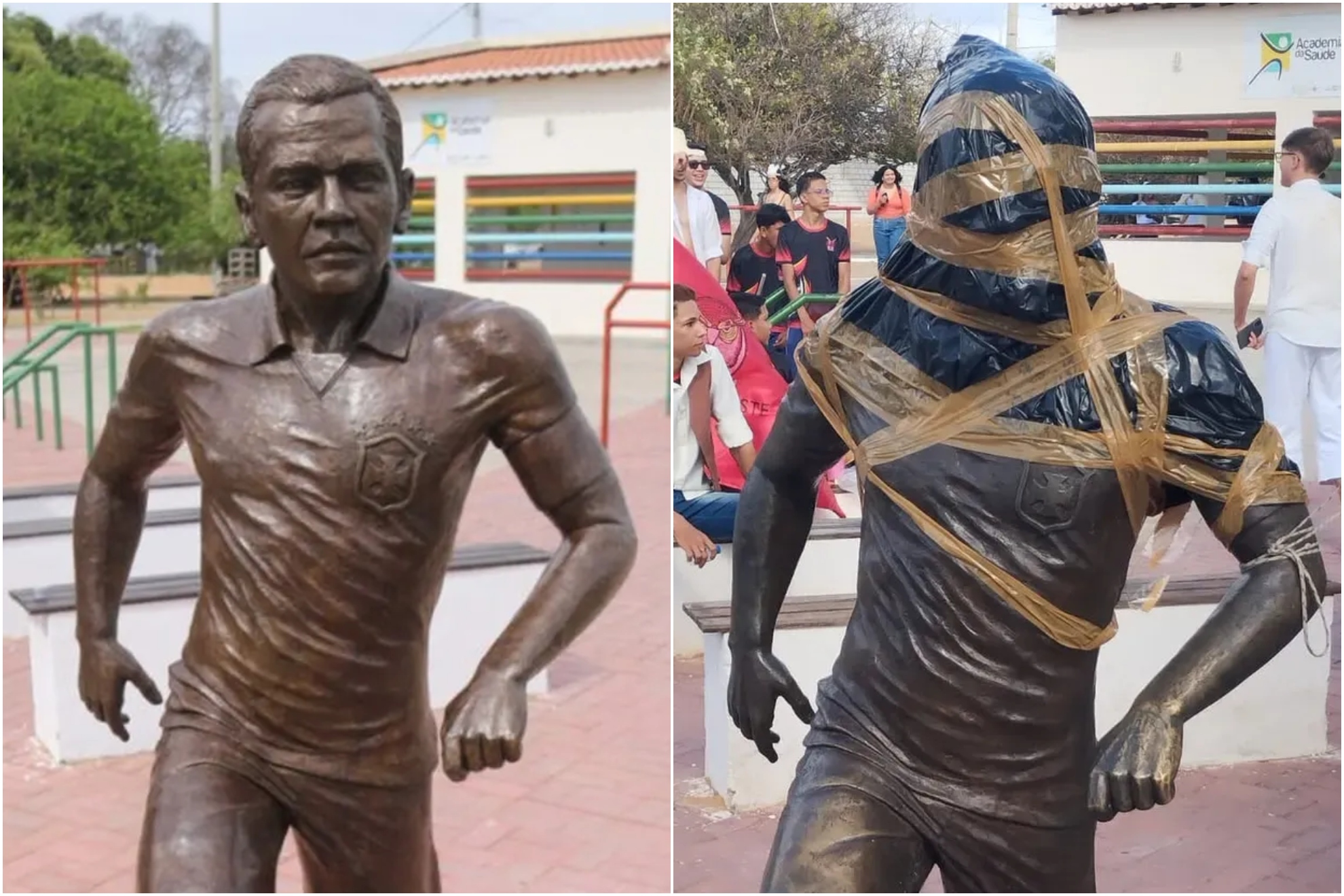 Una de las ocasiones donde fue vandalizada la estatua de Daniel Alves en Juazeiro Estatua de Daniel Alves fue vandalizada en septiembre de 2023