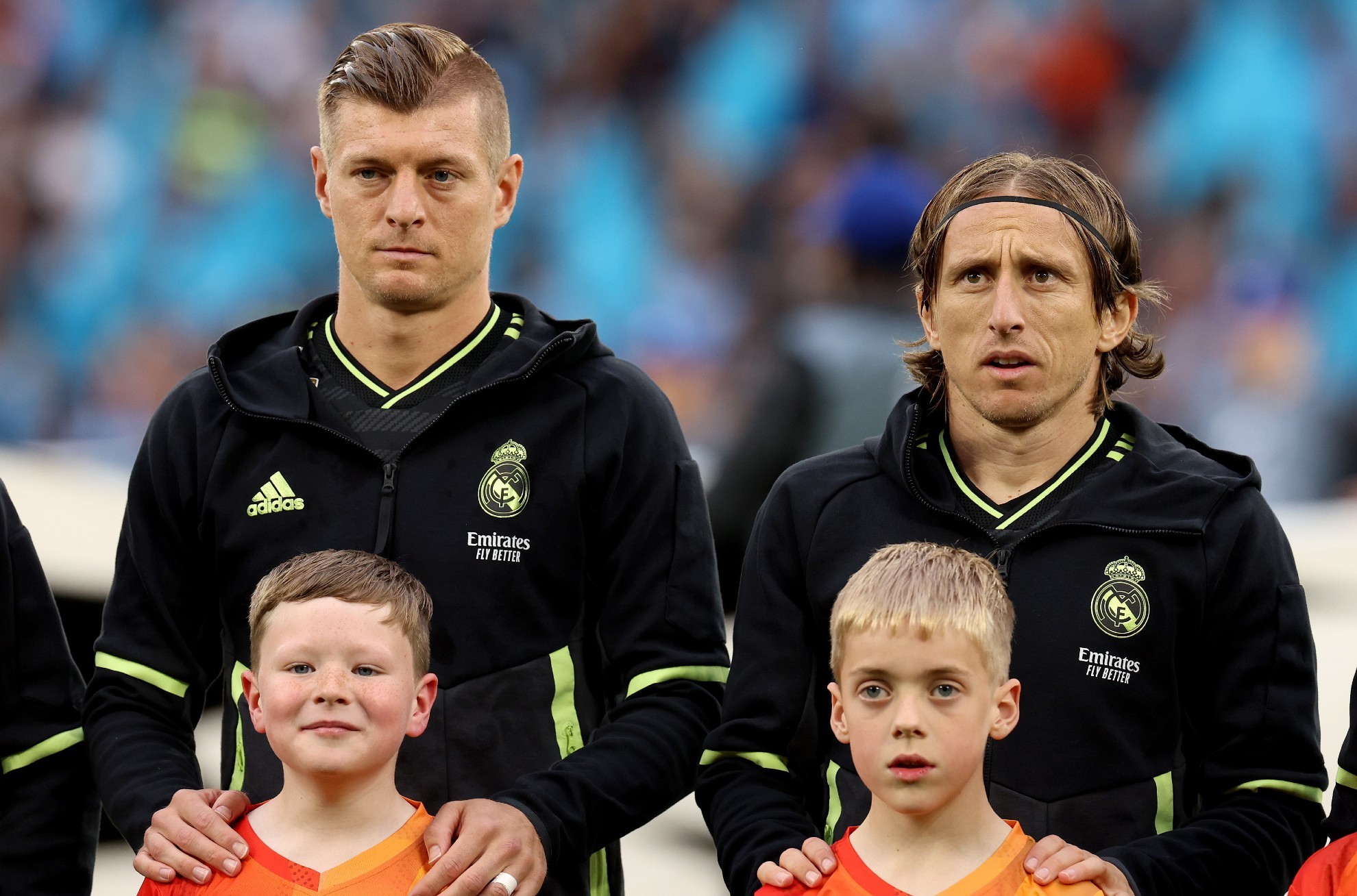 Toni Kroos y Luka Modric, antes del partido de vuelta de la semifinal de Champions de 2023 ante el City.