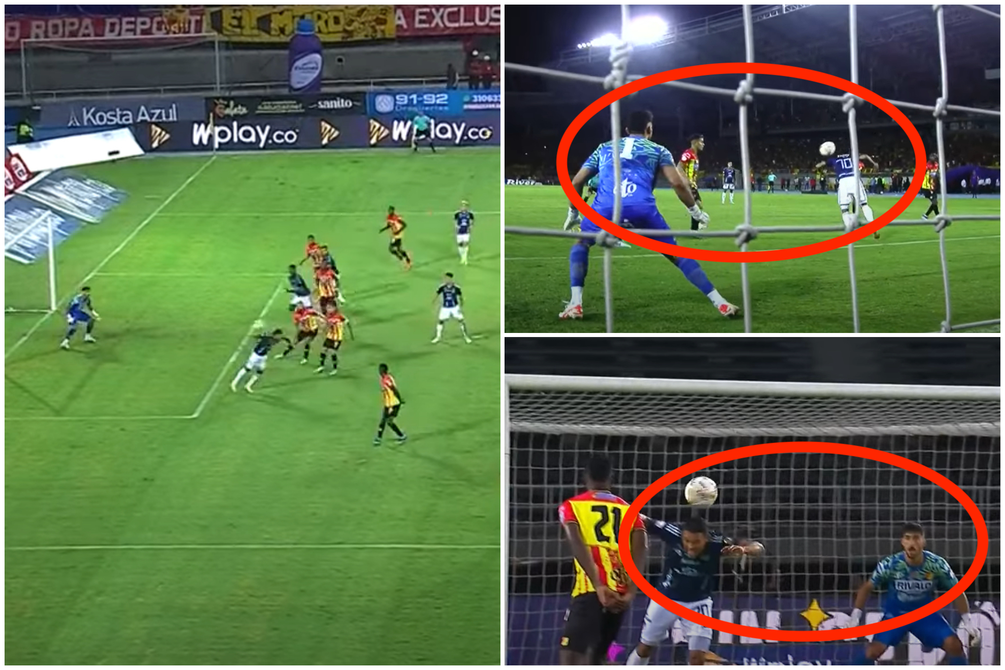 Fuera de lugar de Carlos Bacca previo al gol en Pereira vs. Junior (Captura de pantalla Win Sports)