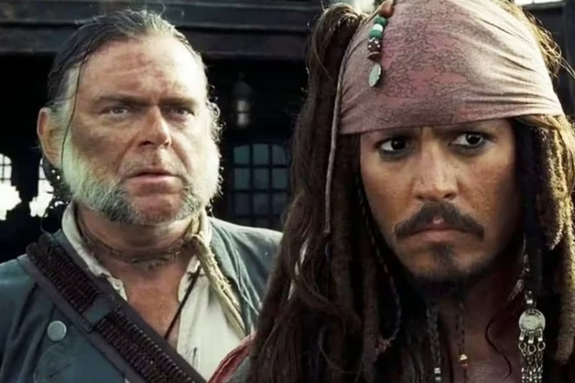Kevin McNally and Johnny Depp, in Pirates of the Caribbean