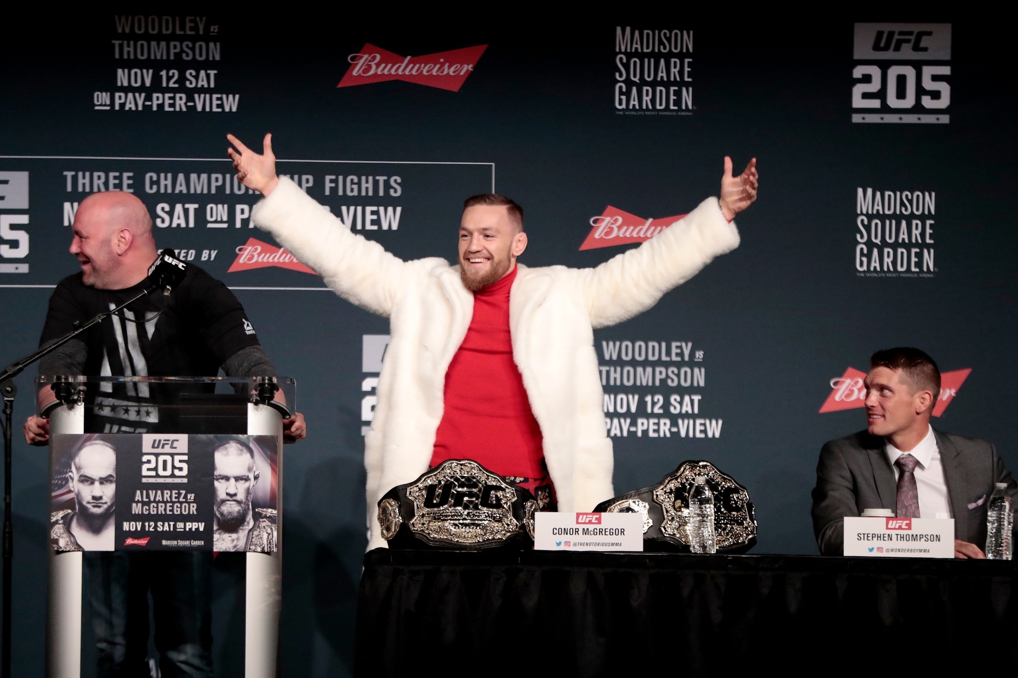 Image of Conor McGregor and Dana White during a press conference at UFC 205