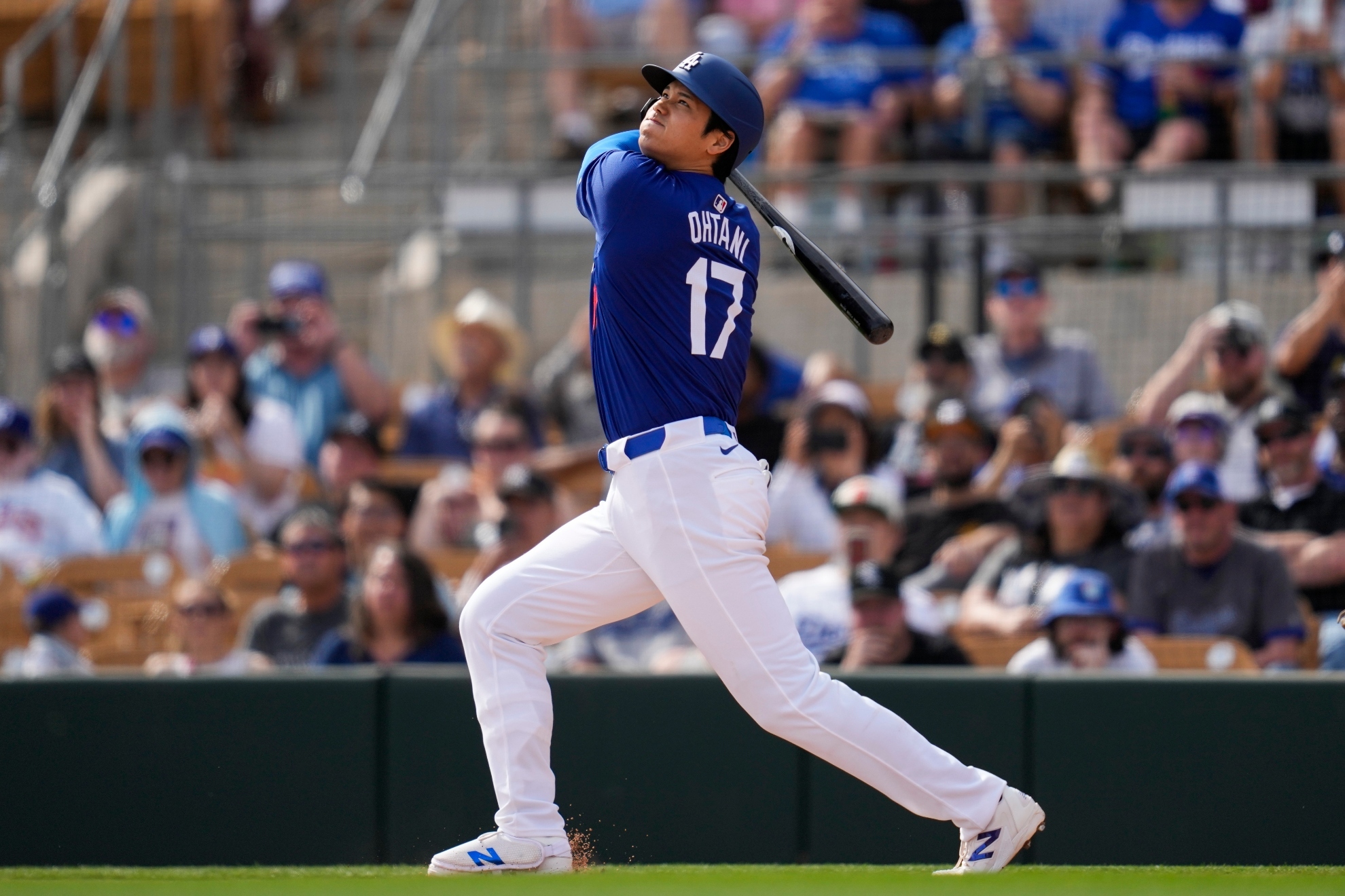 Shohei Ohtani batting his first home run as a Dodger