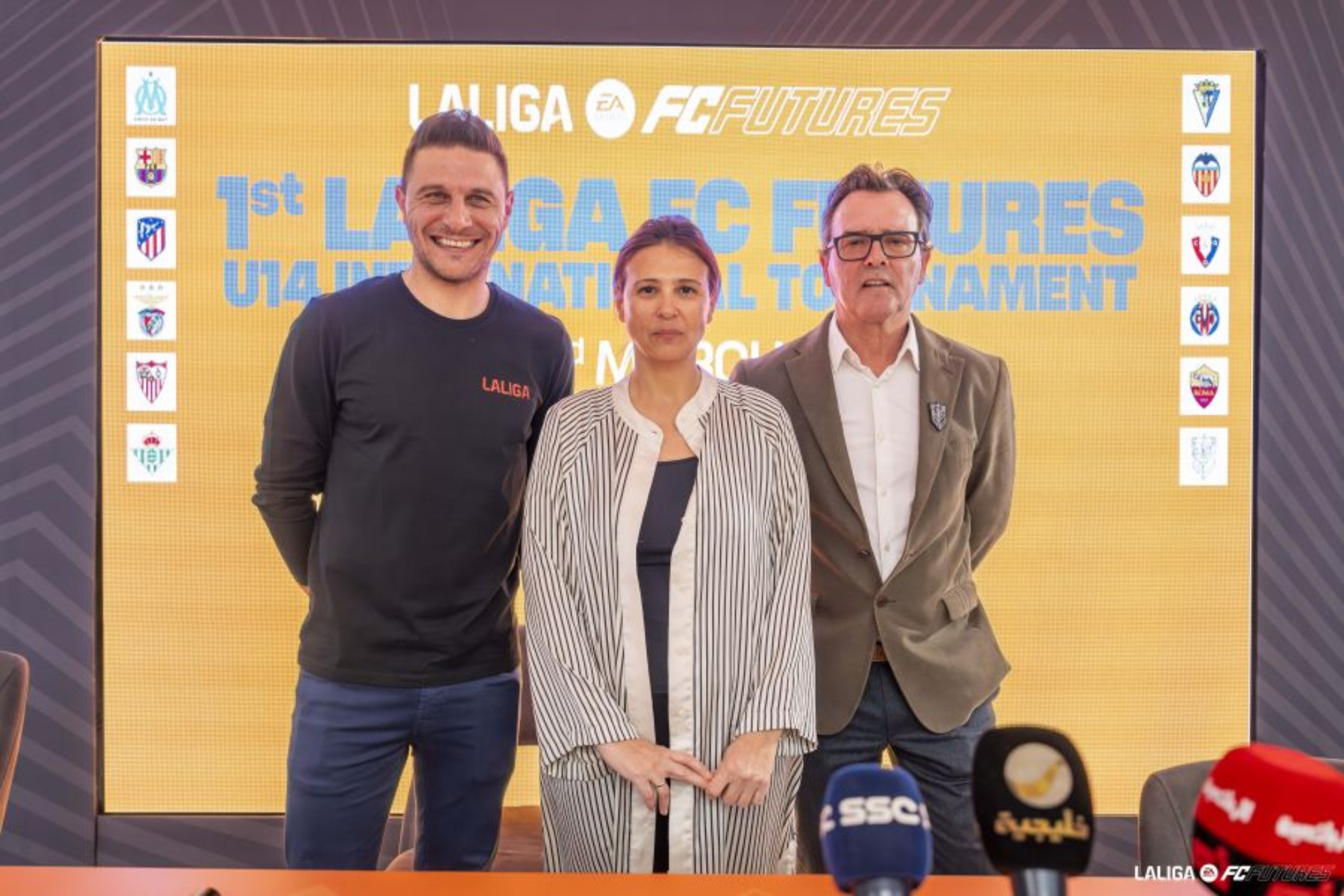 Joaqun, Cristina Snchez, directora del I Torneo Internacional LALIGA FC FUTURES y Ed Graper, director ejecutivo de Ftbol en Mahd Academy