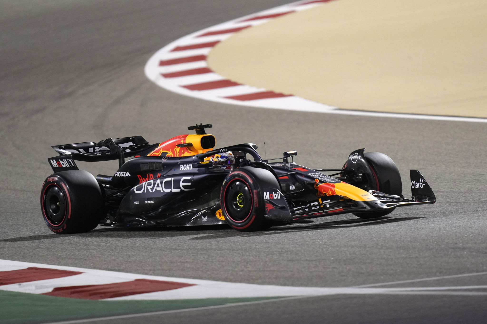 Max Verstappen steers his car during qualifying for the F1 Bahrain Grand Prix