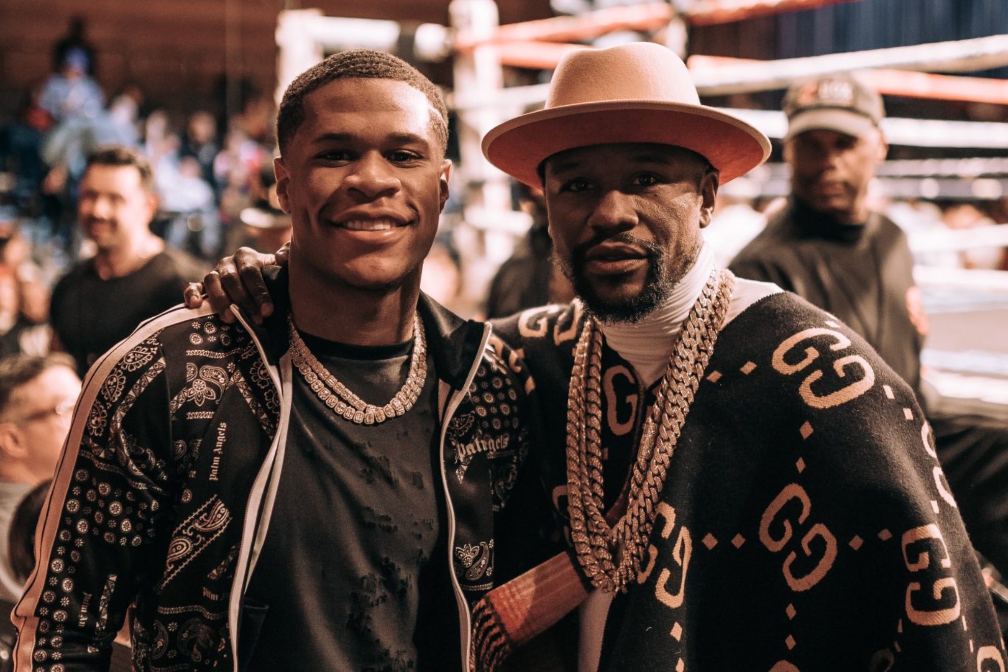 Devin Haney and Floyd Mayweather Jr. in 2019.