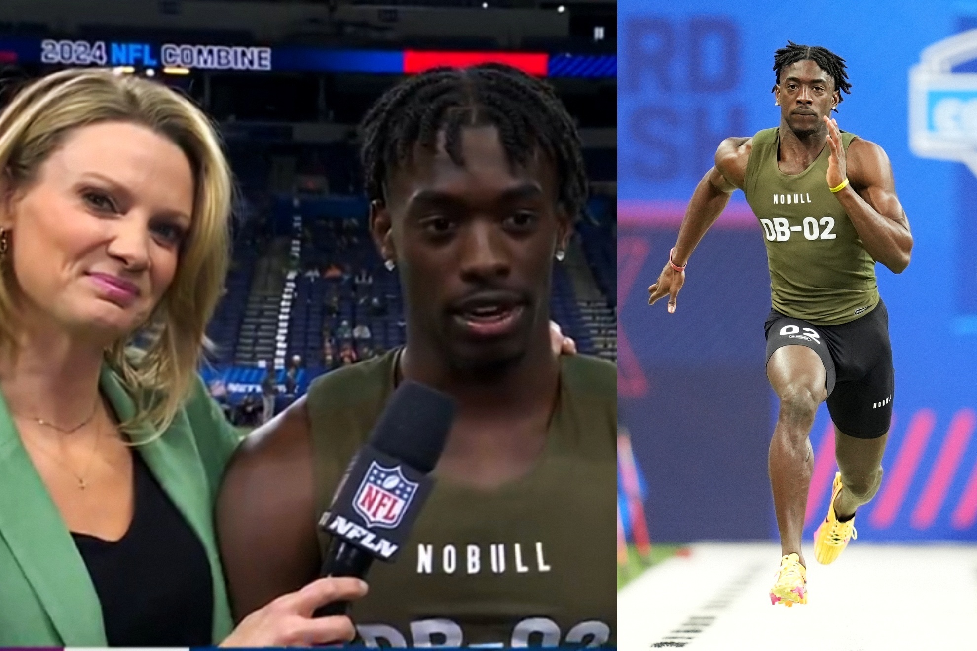 Stacey Dales interviews Terrion Arnold at 2024 NFL Combine.