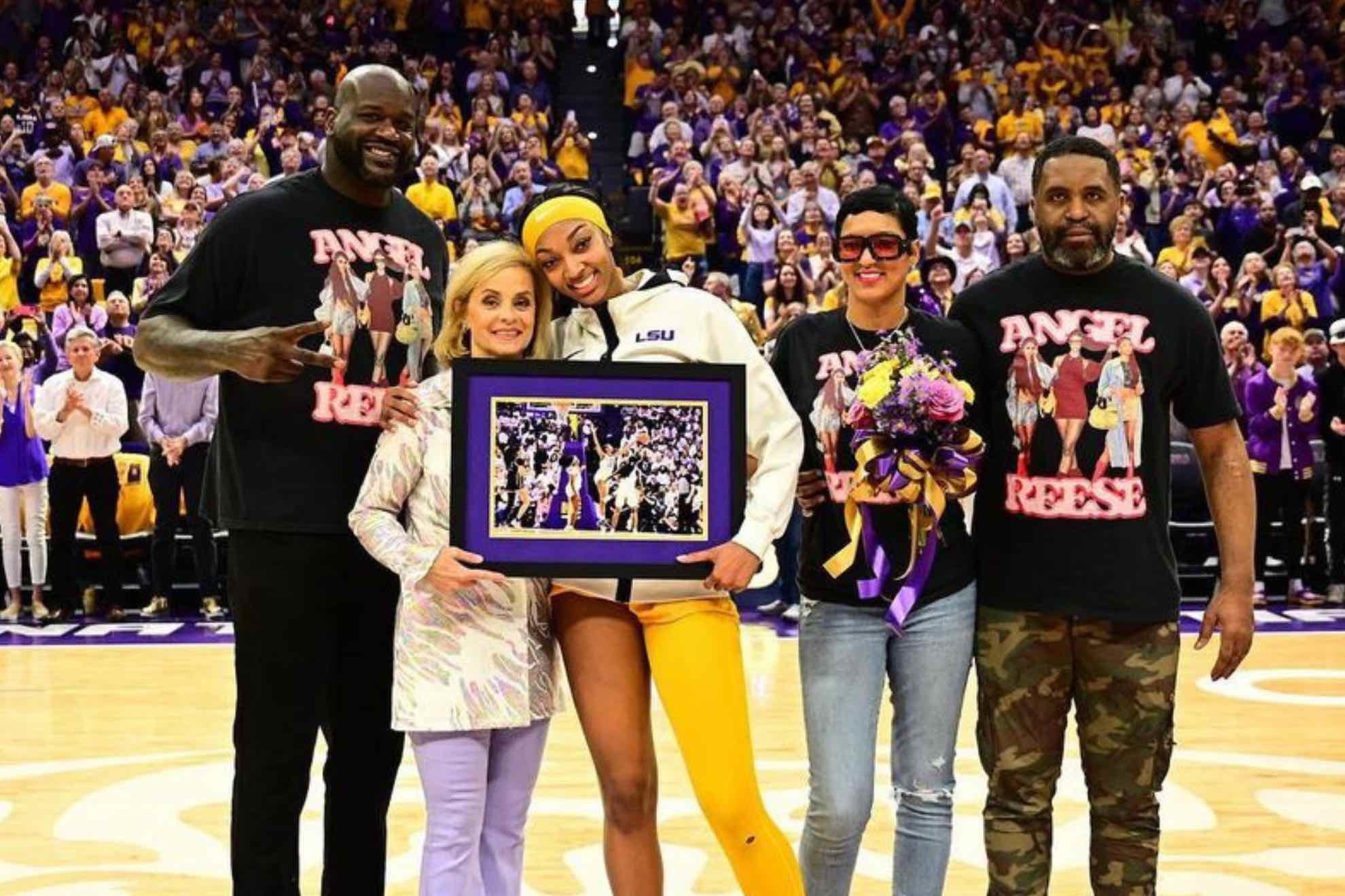 Shaquille ONeal walked out with Angel Reese on Senior Day