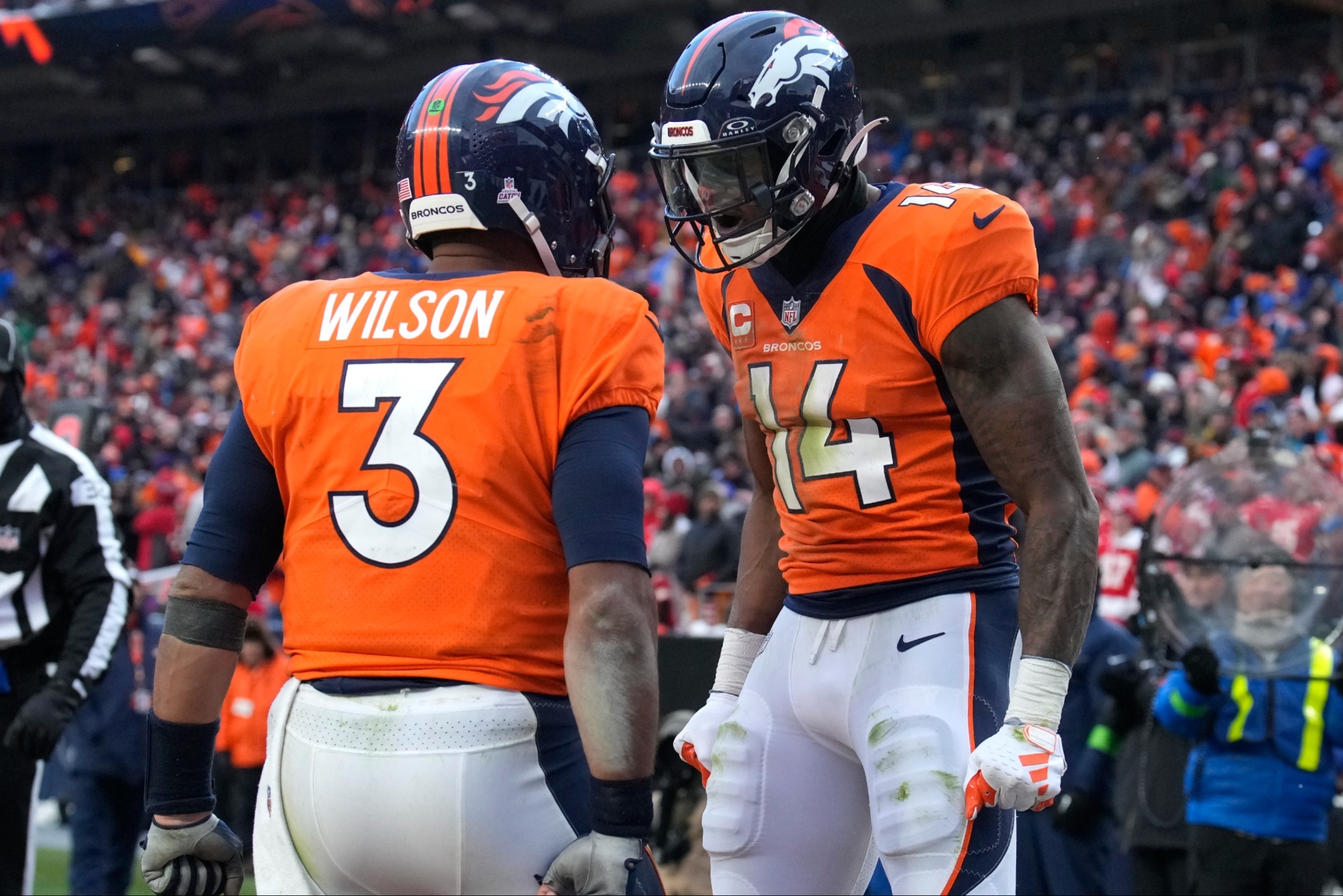 Former Broncos quarterback Russell Wilson and star wide receiver Courtland Sutton.