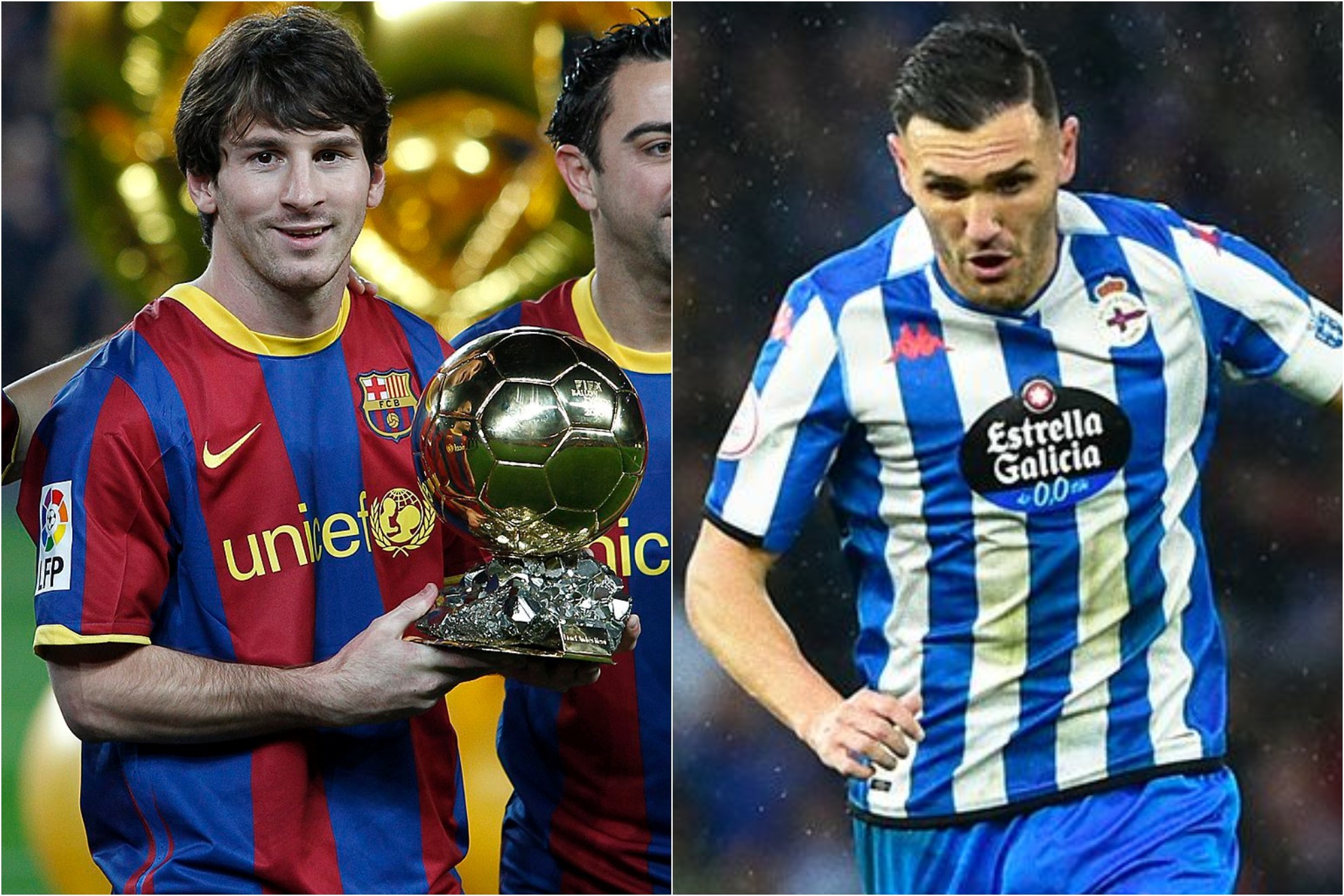 Messi, en la temporada 2011/2012, y Lucas Prez, en el partido del pasado fin de semana ante el Lugo.