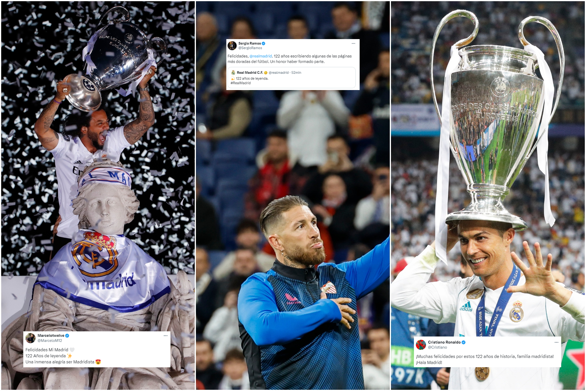 Marcelo, Sergio Ramos y Cristiano, felicitan al Real Madrid por sus 122 a�os: Un honor haber formado parte