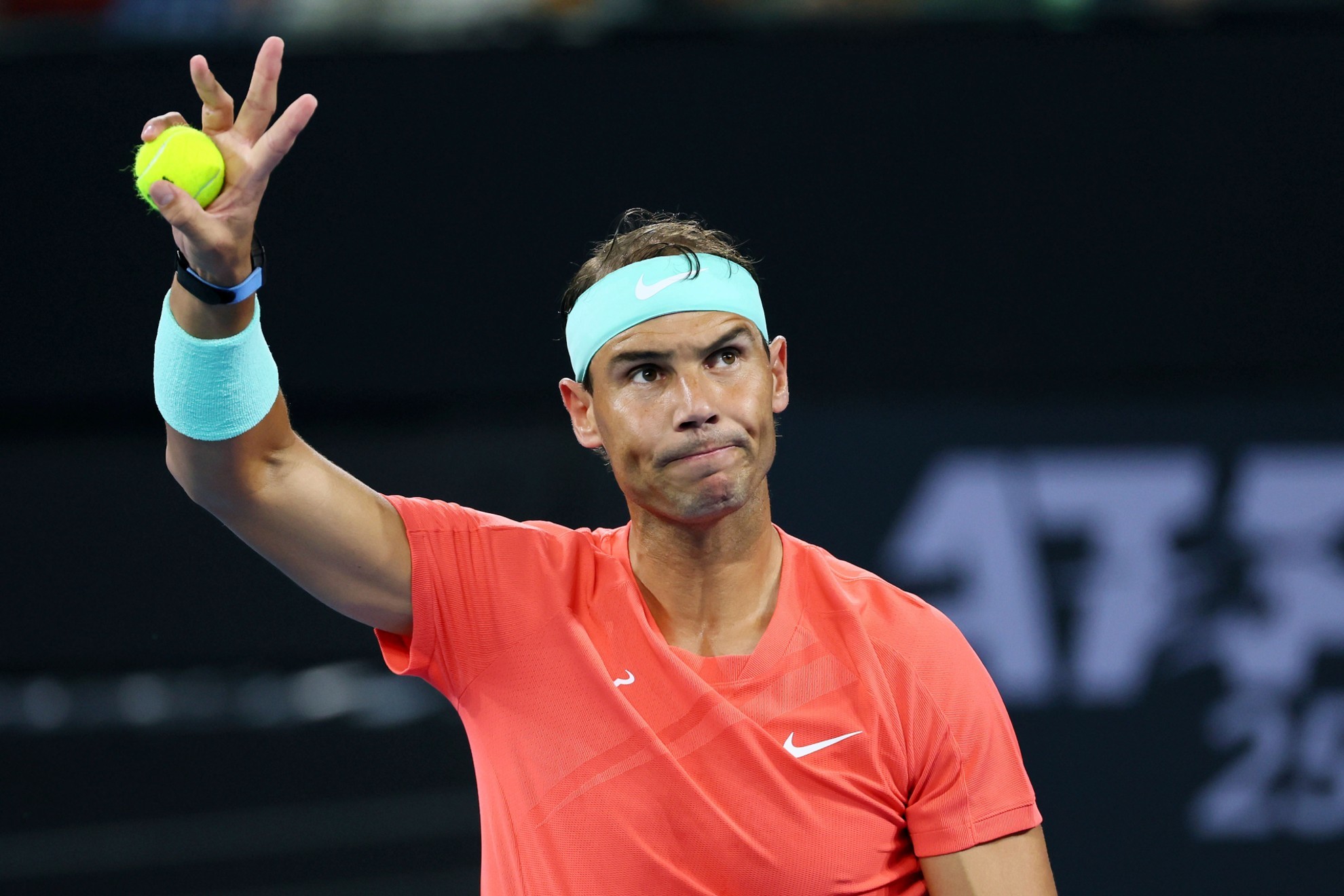 Rafael Nadal of Spain waves to the crowd in his match against Dominic Thiem.