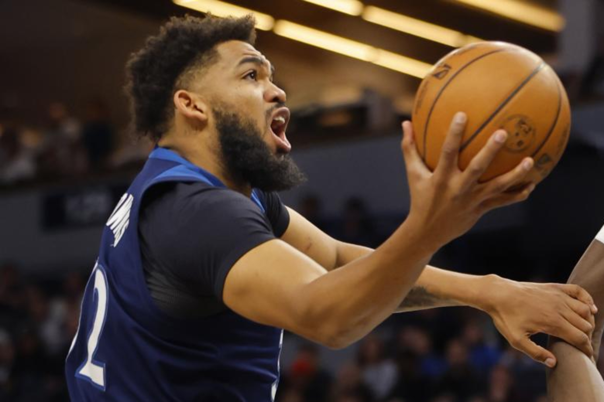Karl-Anthony Towns during a game against the Portland Trail Blazers