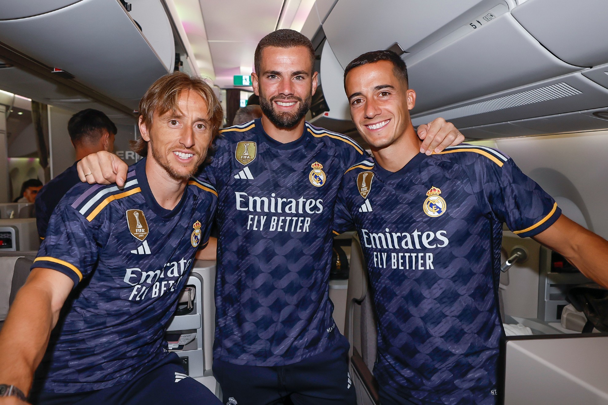 Modric, Nacho y Lucas, durante un viaje del Real Madrid