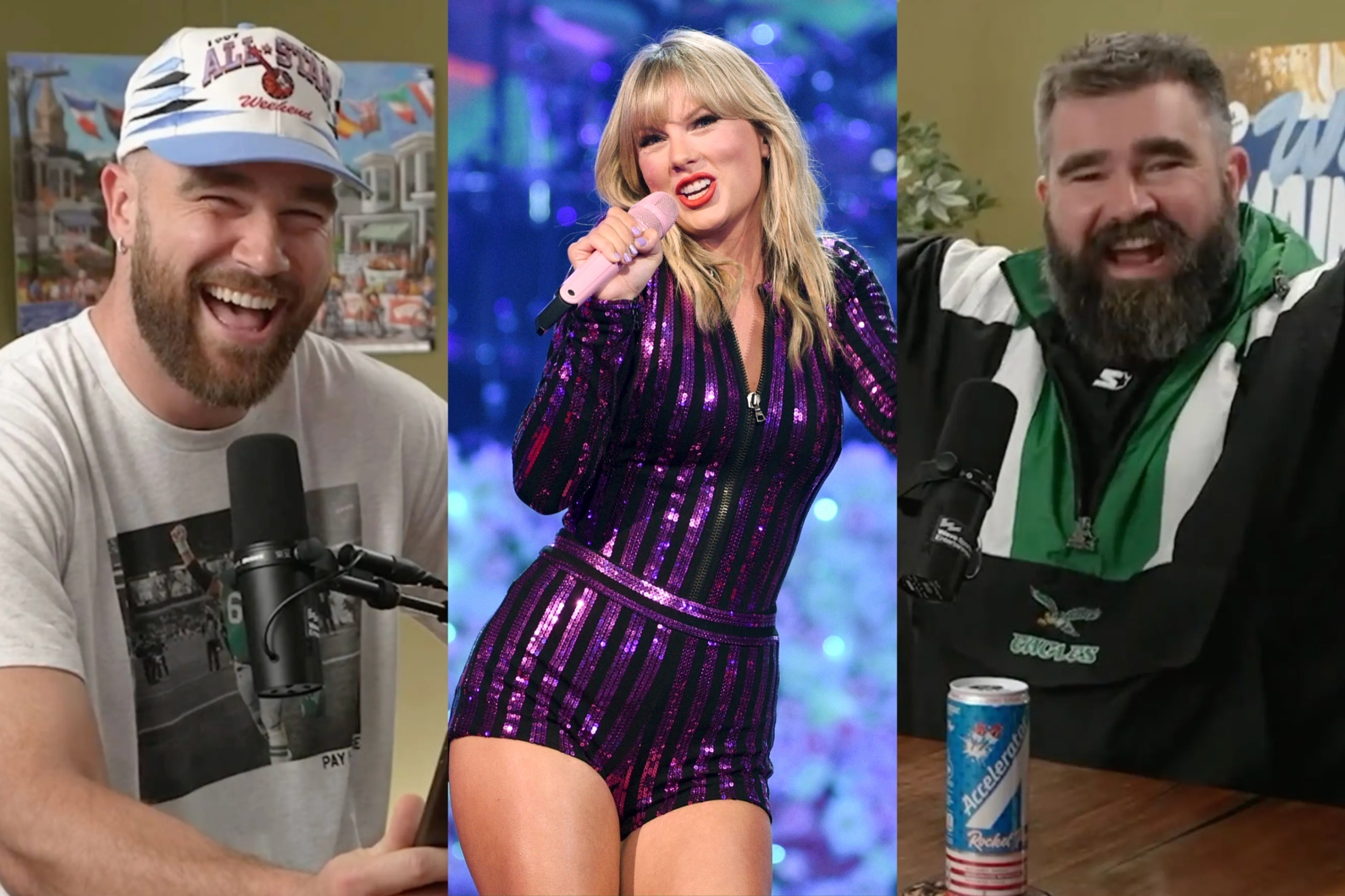 Mashup image of Kelce brothers and Taylor Swift