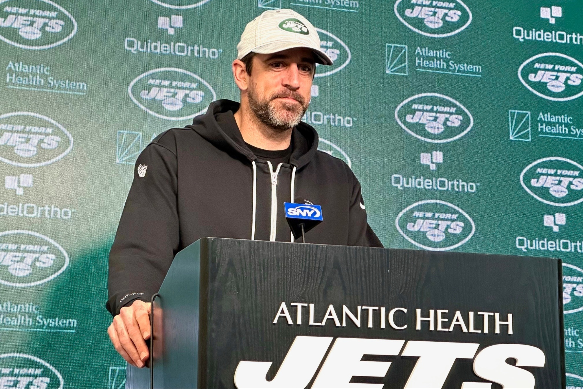 New York Jets star quarterback Aaron Rodgers.