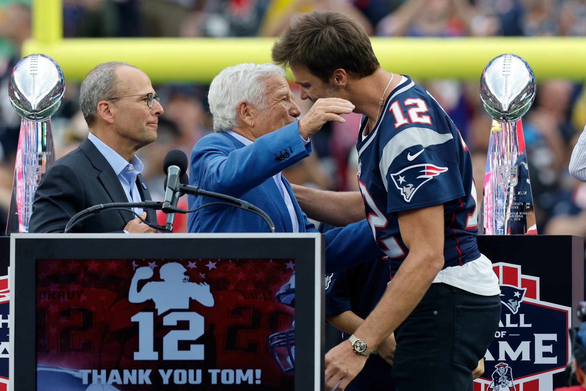 Tom Brady and Robert Kraft at Toms welcome back ceremony