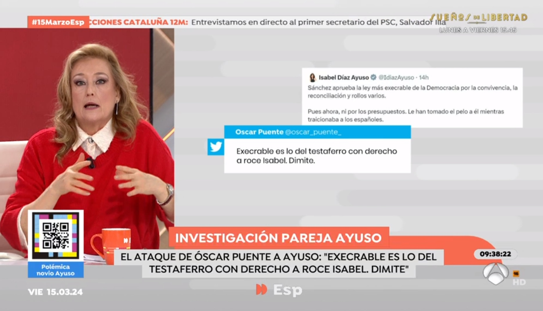 Susanna Griso muestra su indignacin por la publicacin de scar Puente contra Ayuso: "Impresentable"