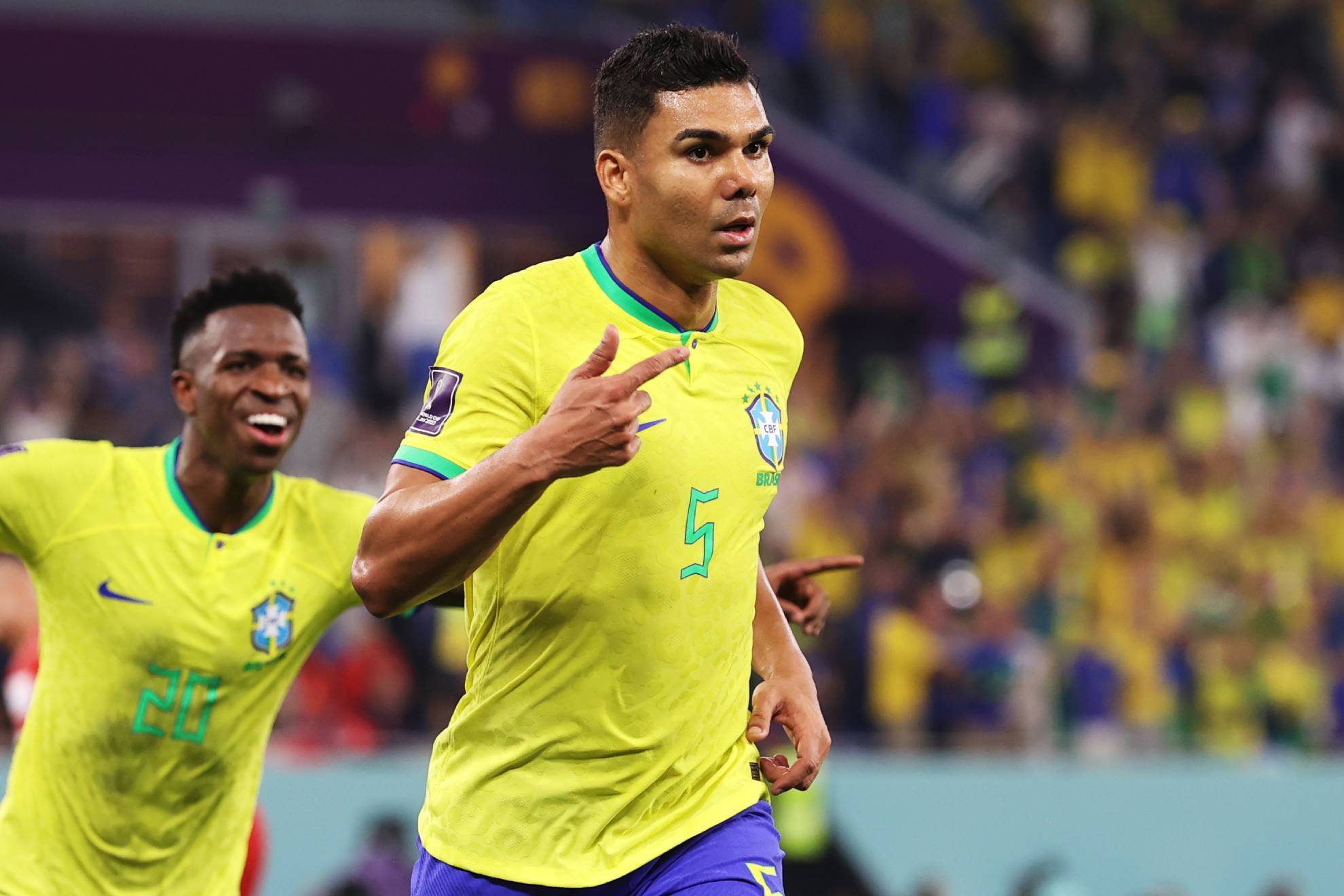 Casemiro celebra un gol con la seleccin de Brasil.