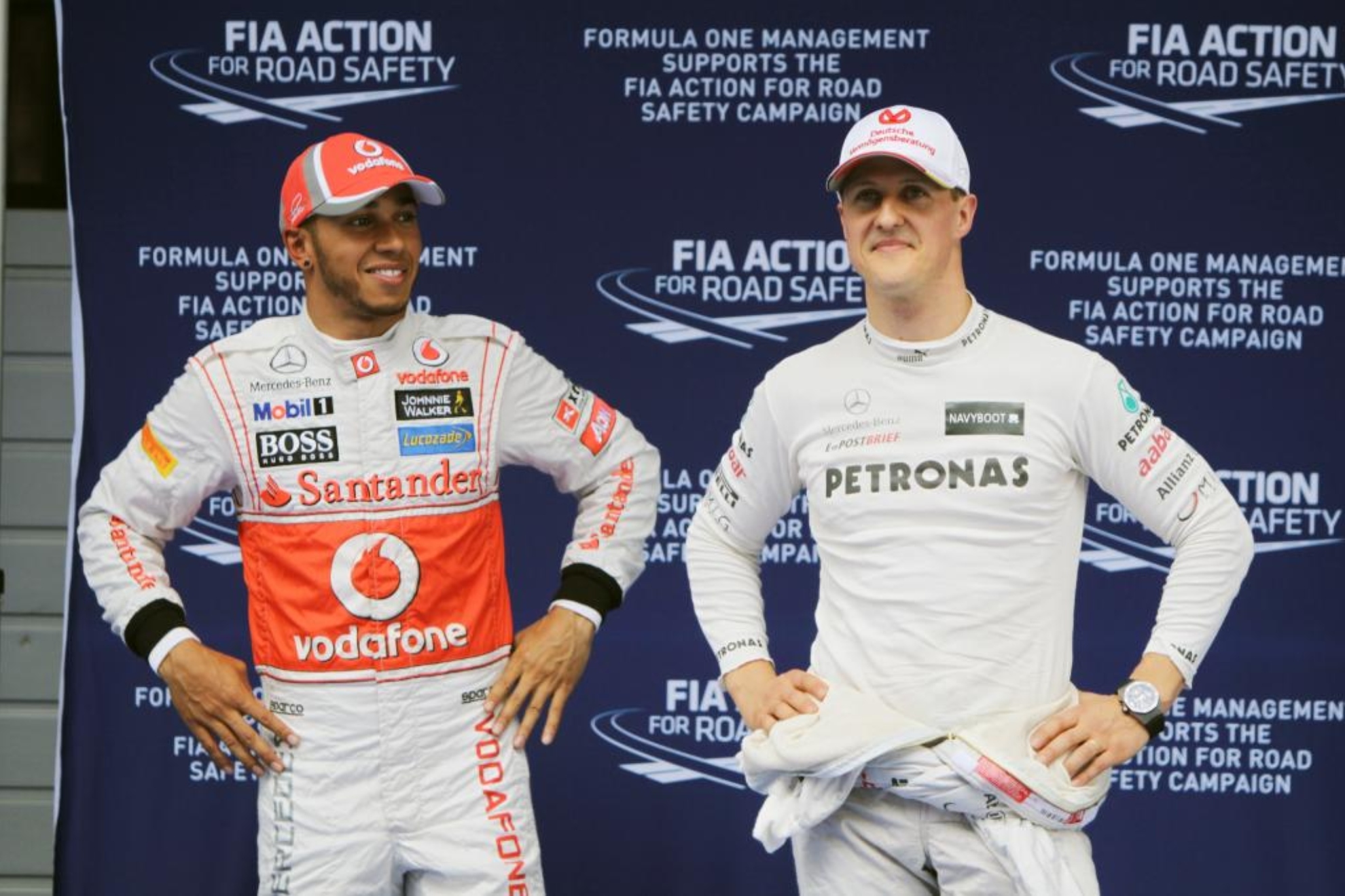 Lewis Hamilton and Michael Schumacher, in 2012.