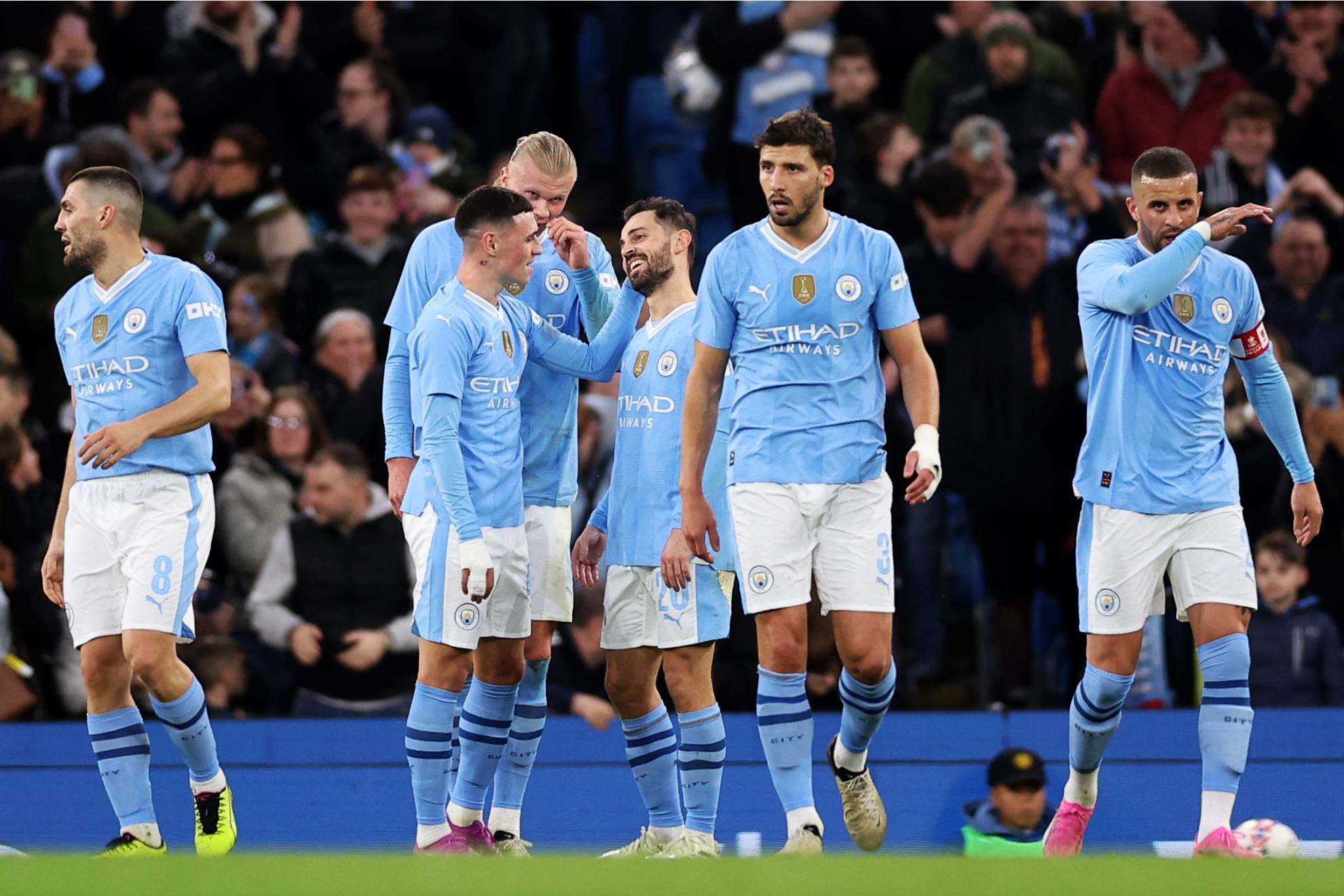 Los jugadores del Manchester City celebran el 2-0 de la victoria ante el Newcastle