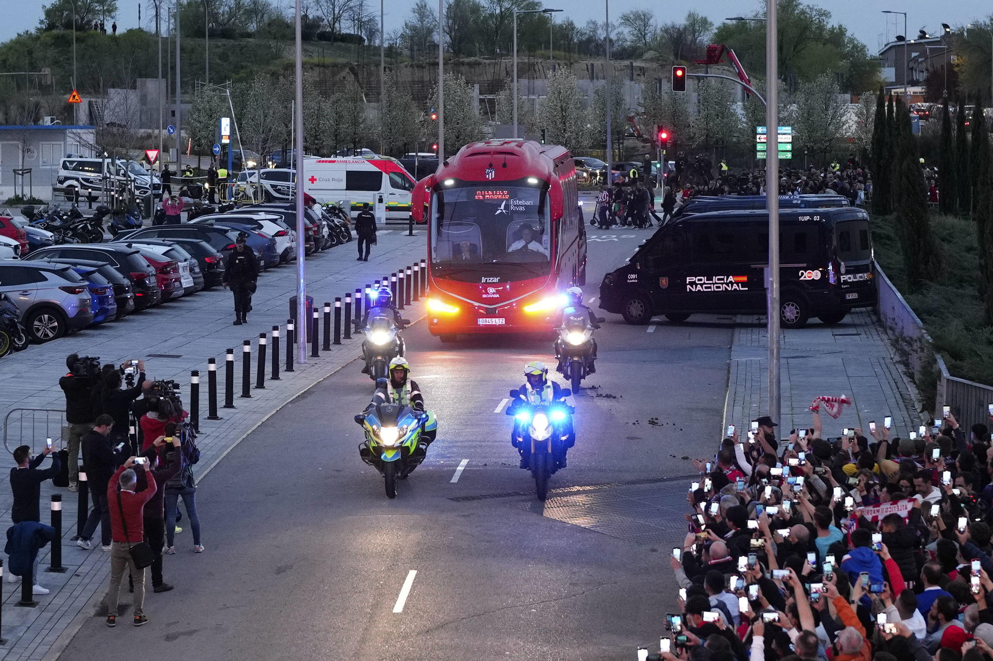 The Atletico Madrid team bus at it heads to the Metropolitano