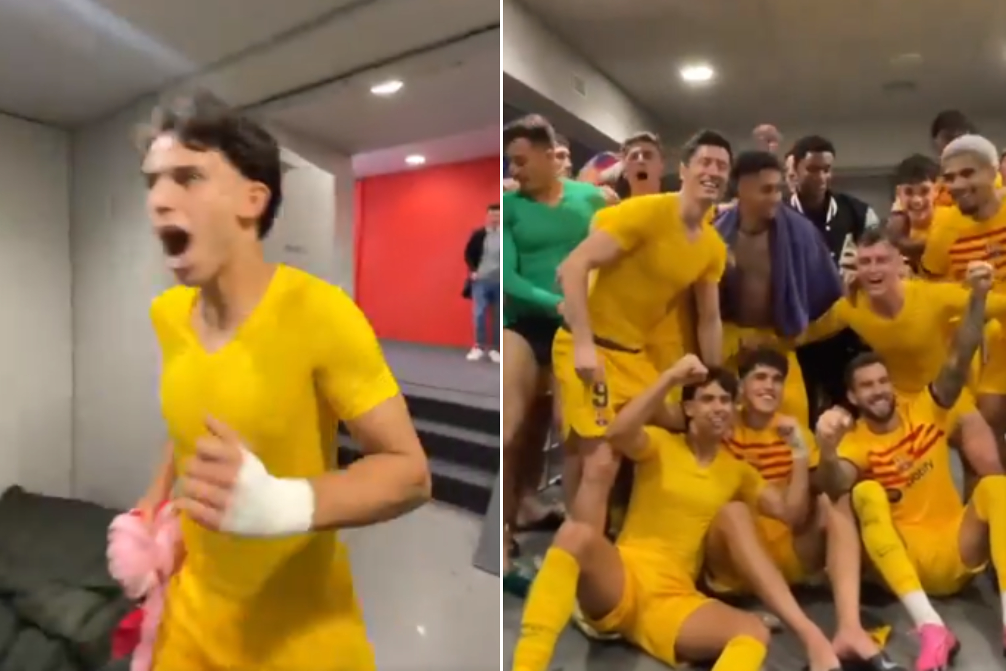 La euforia de Joao Flix celebrando la victoria en el vestuario: su grito al entrar...
