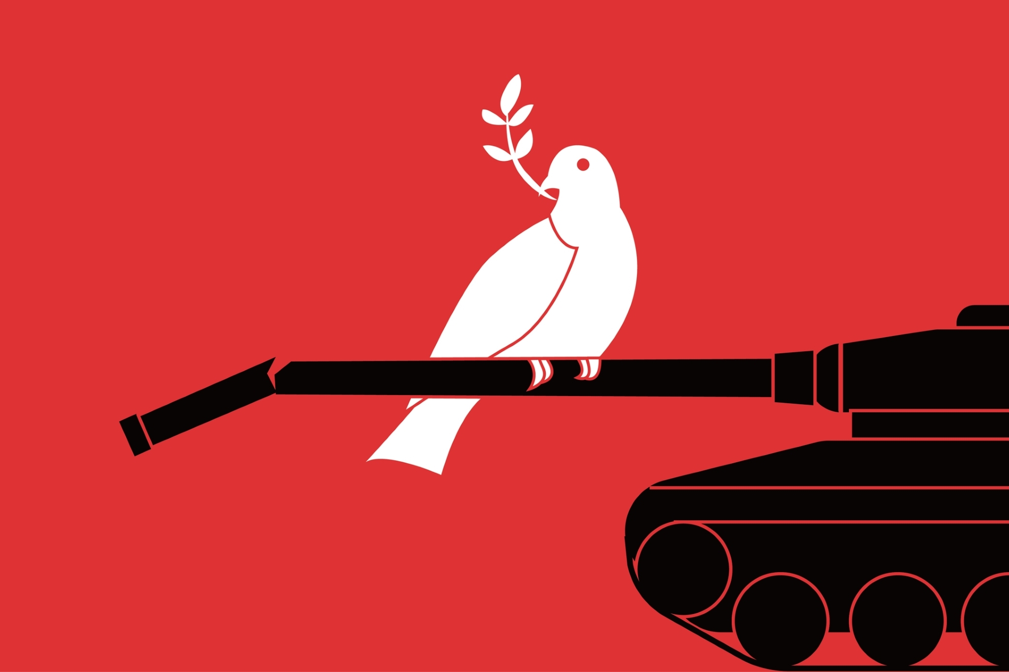 Ilustracin de una paloma de la paz encima del can de un tanque.