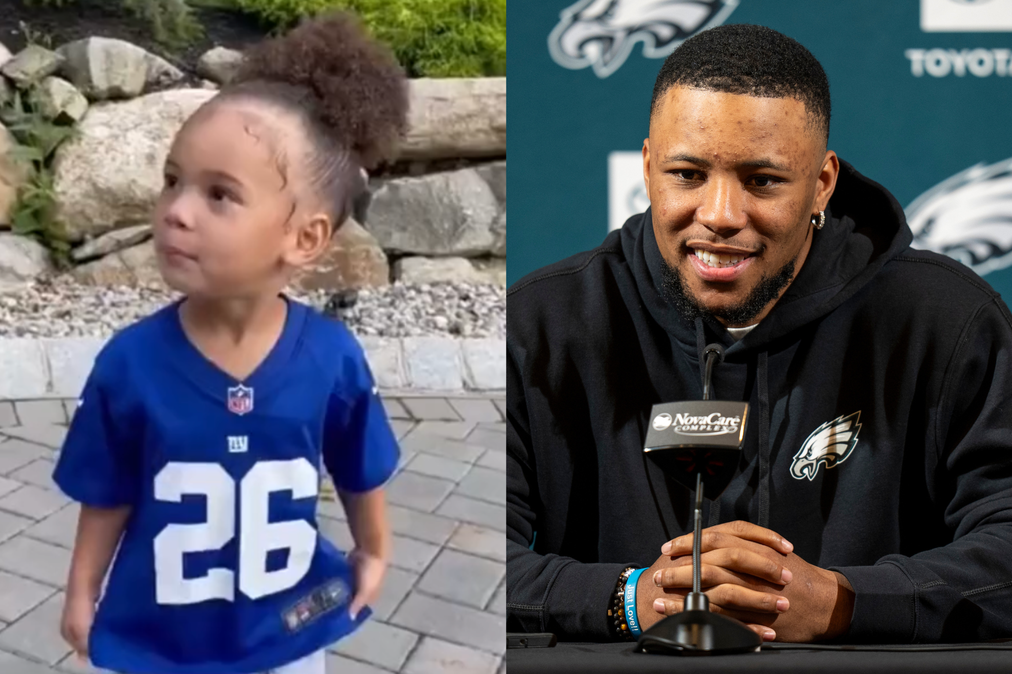 Saquon Barkley and his daughter.