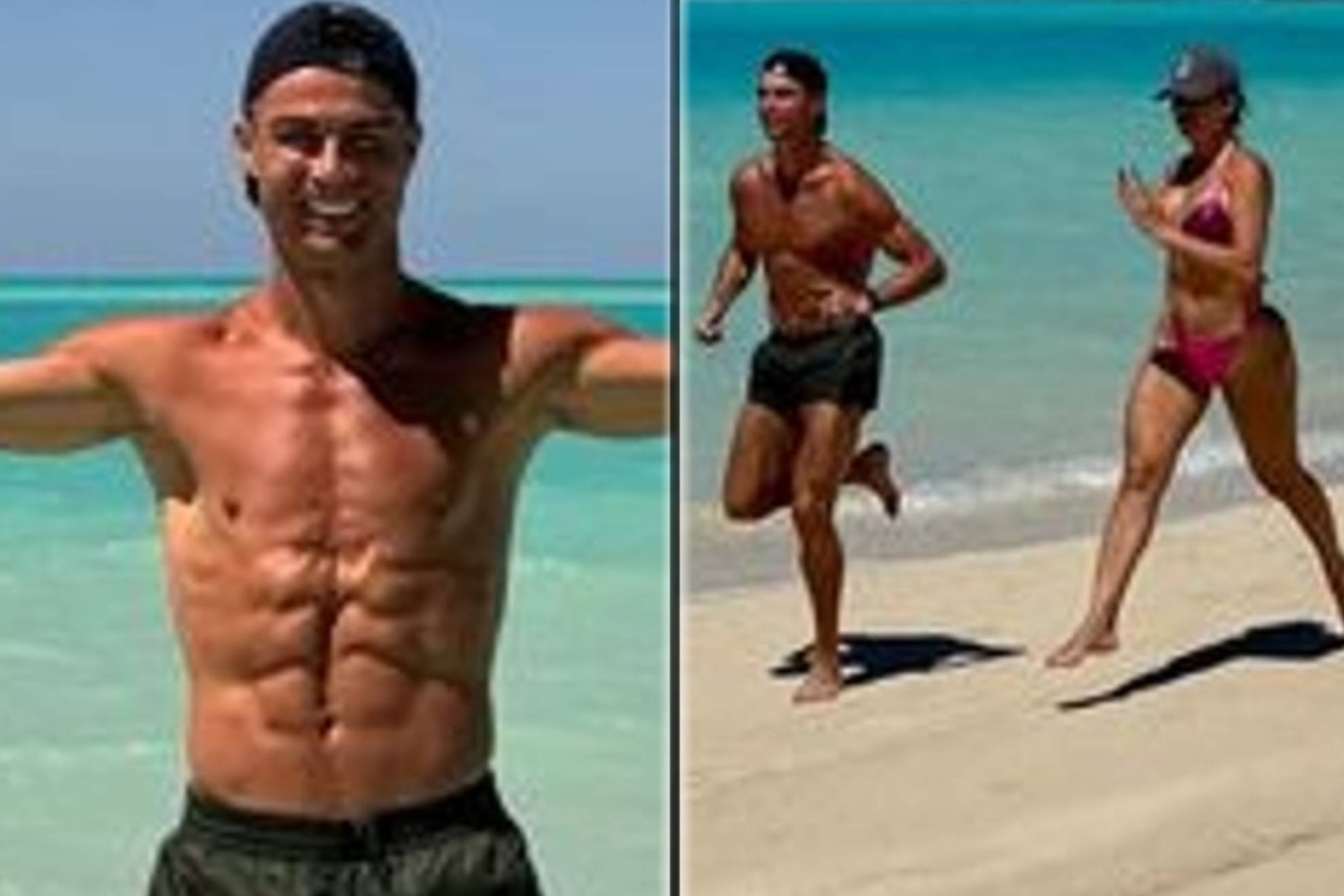 Cristiano Ronaldo (39 a�os) y Georgina Rodr�guez (30 a�os) se ponen en forma juntos corriendo por la playa. El actual jugador del Al-Nassr F. C. de la Liga Profesional Saud� no dud� en presumir de six pack tableta.
