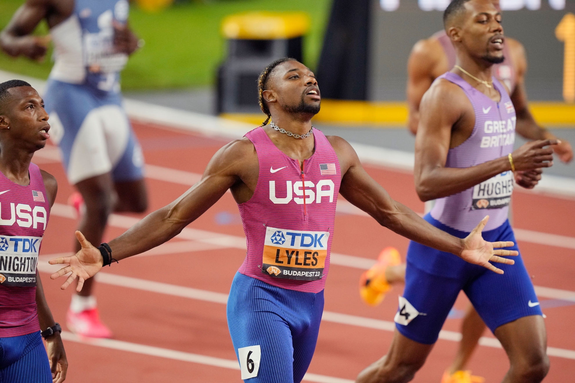 Noah Lyles in one of the 60m races at the World Short Track Championships in Glasgow.