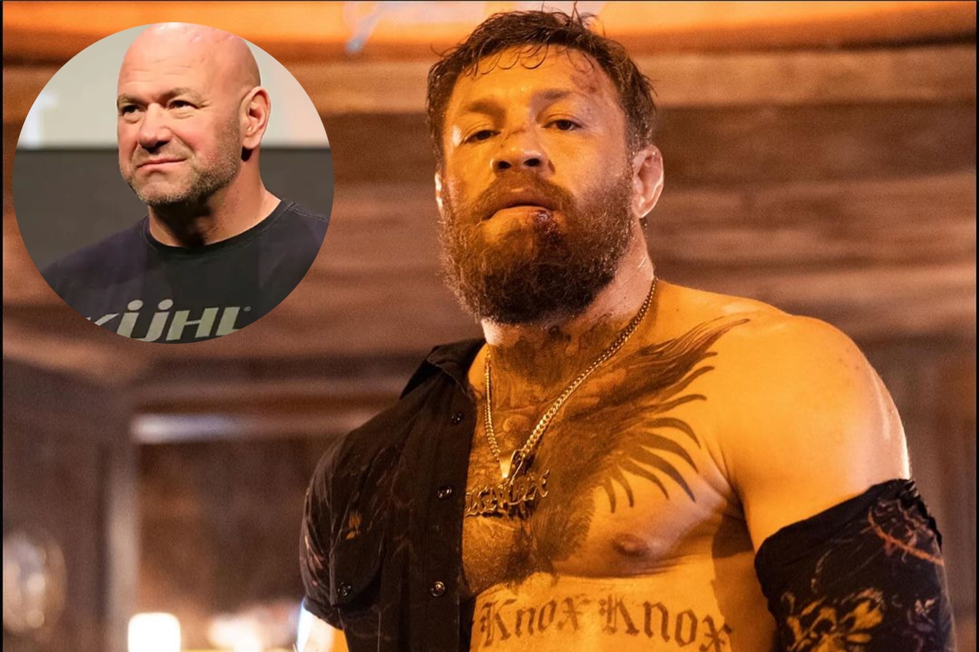 Conor McGregor (promotional image from the film Road House) and Dana White.