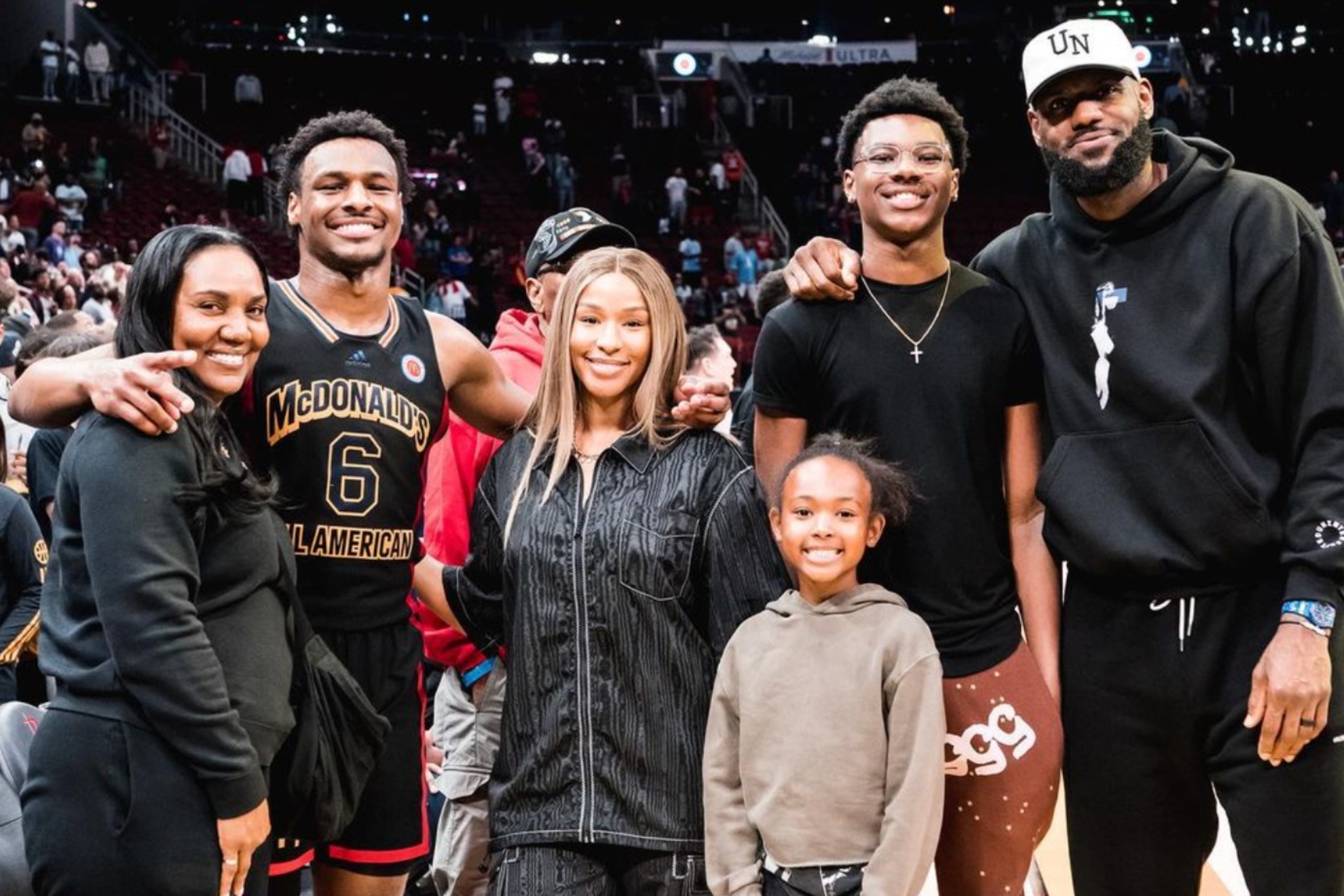 The James family at a basketball game