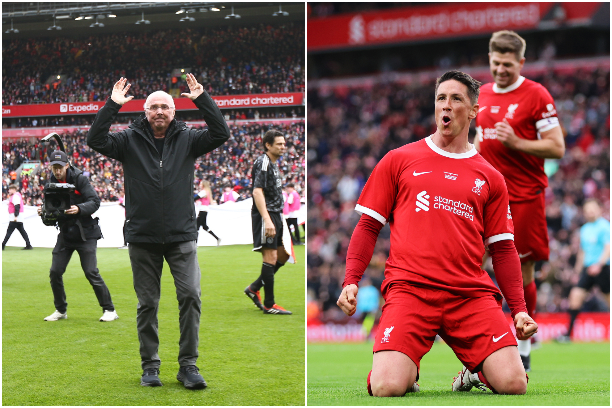 Sven Goran Eriksson salutes Anfield and Torres celebrates a goal