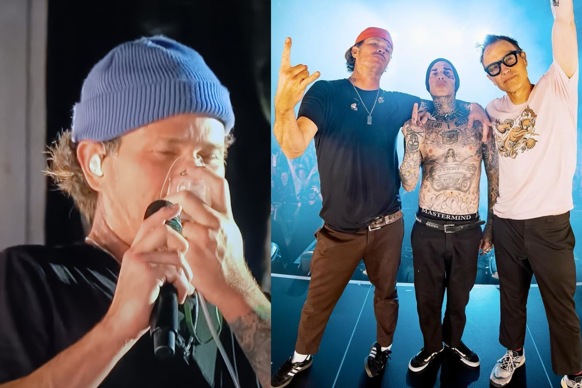 Tom DeLonge, de Bilnk 182, para concierto en Bogot para recibir oxgene en el escenario (Canal Capita - Instagram: Blink 182)