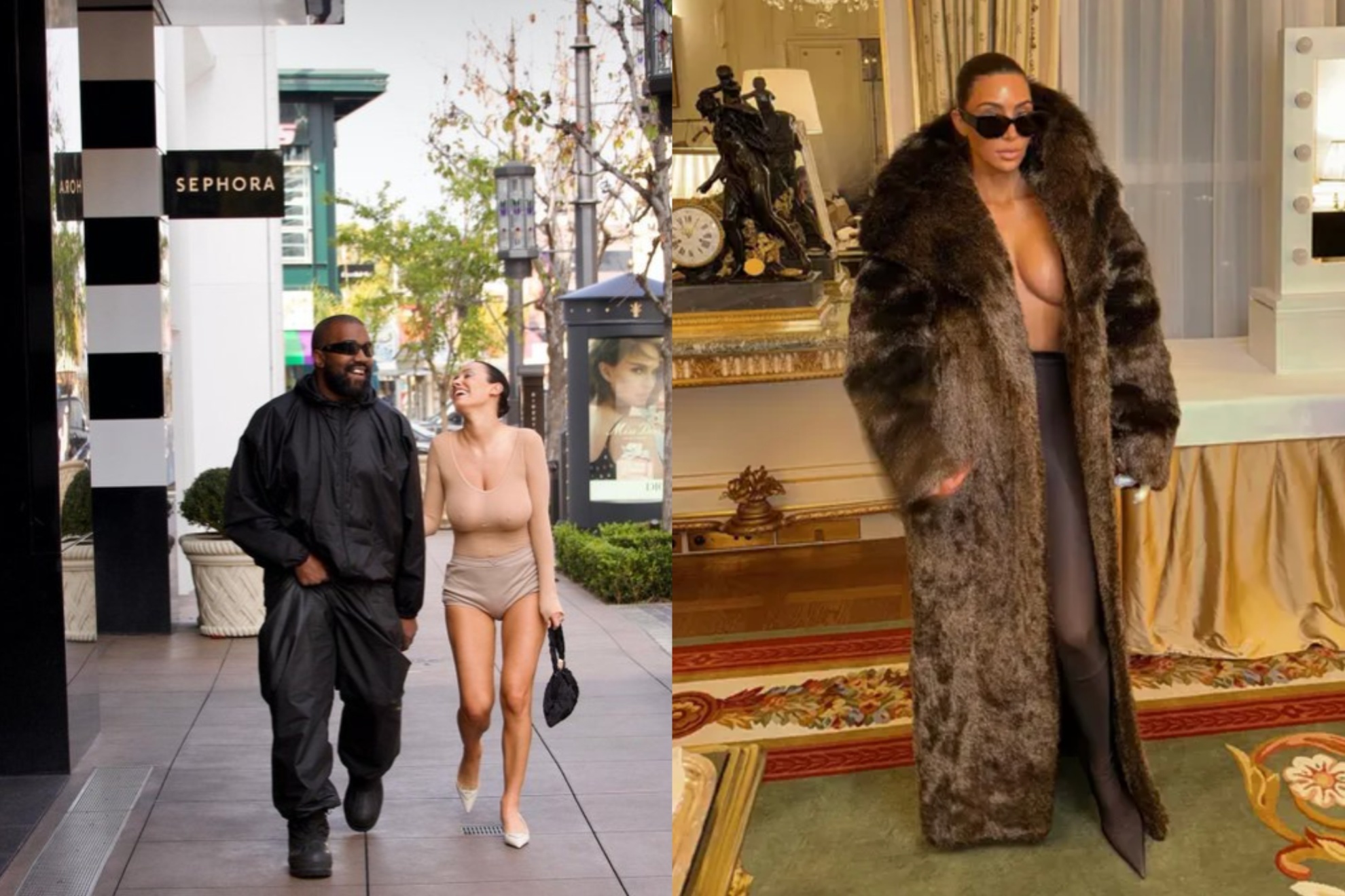 Mashup image of Kanye, Bianca Censori and Kim Kardashian