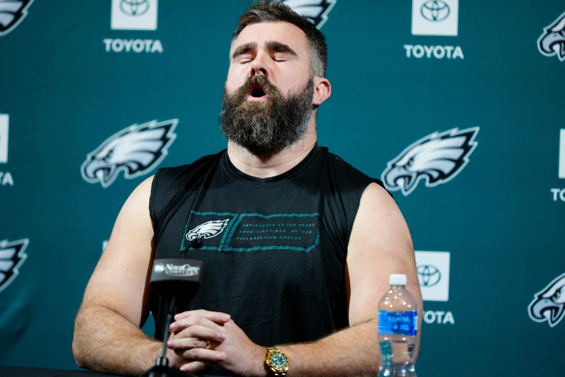 Jason Kelce at his retirement press conference.