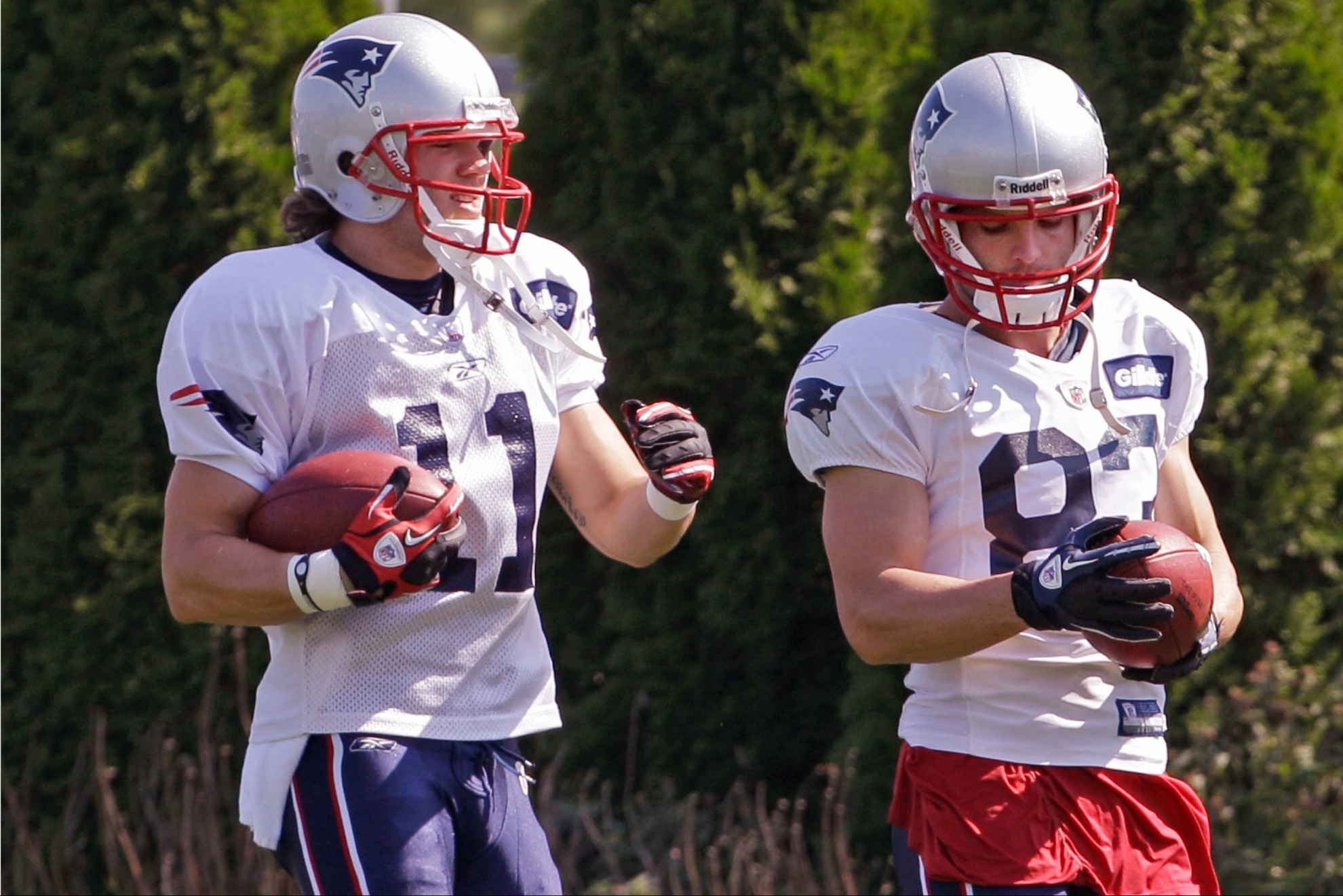 Former New England Patriots wide receivers, Julian Edelman and Wes Welker.