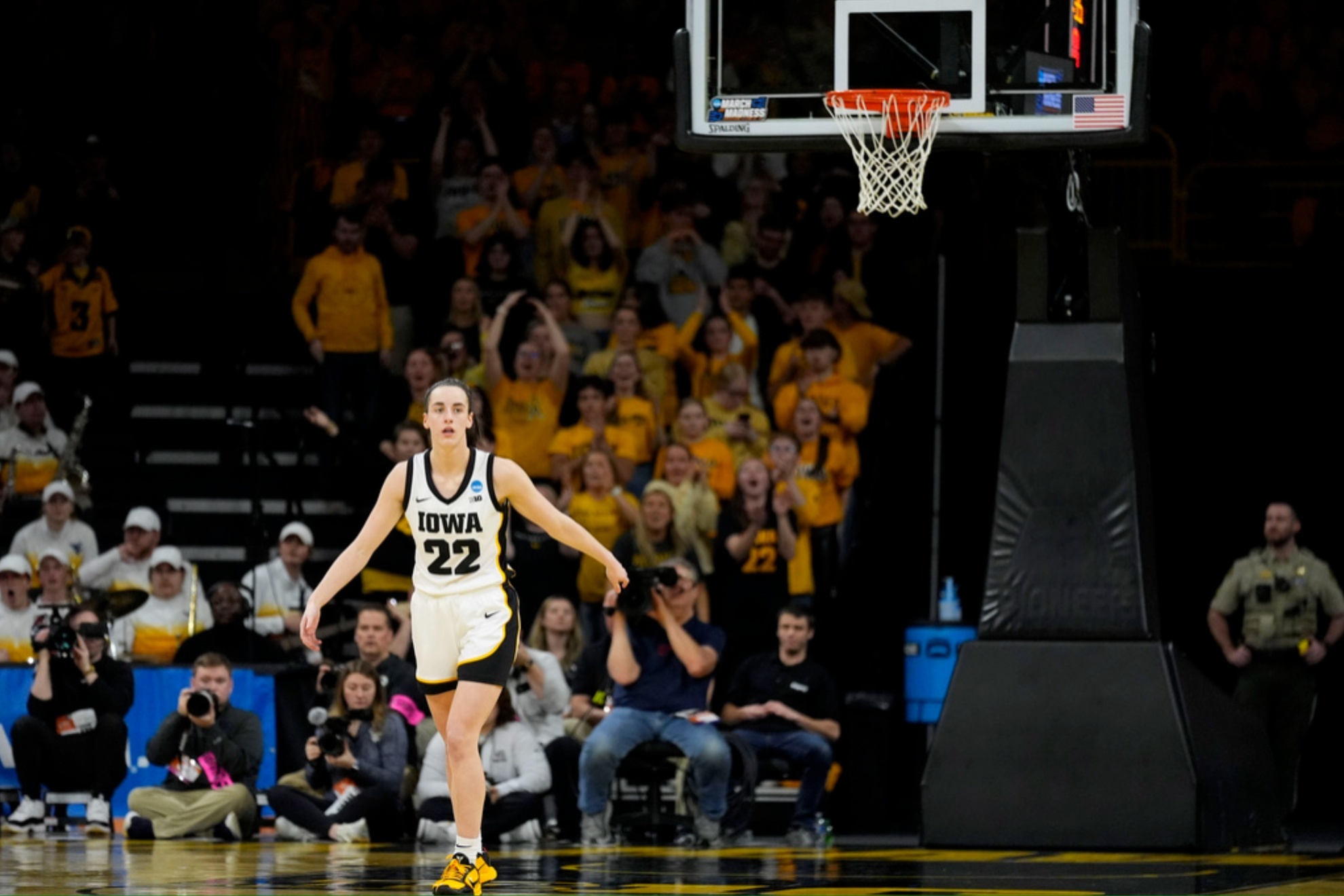 Caitlin Clark (22) at the game against West Virginia in the NCAA Tournament.