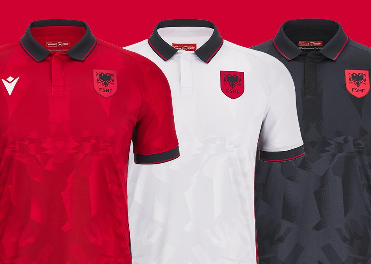 Primera, segunda y tercera camiseta de Albania para la Eurocopa 2024