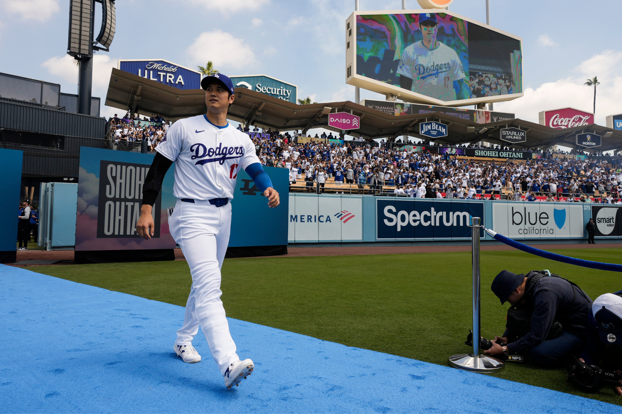 Ohtani during his introduction at Dodger Stadium on Thursday.