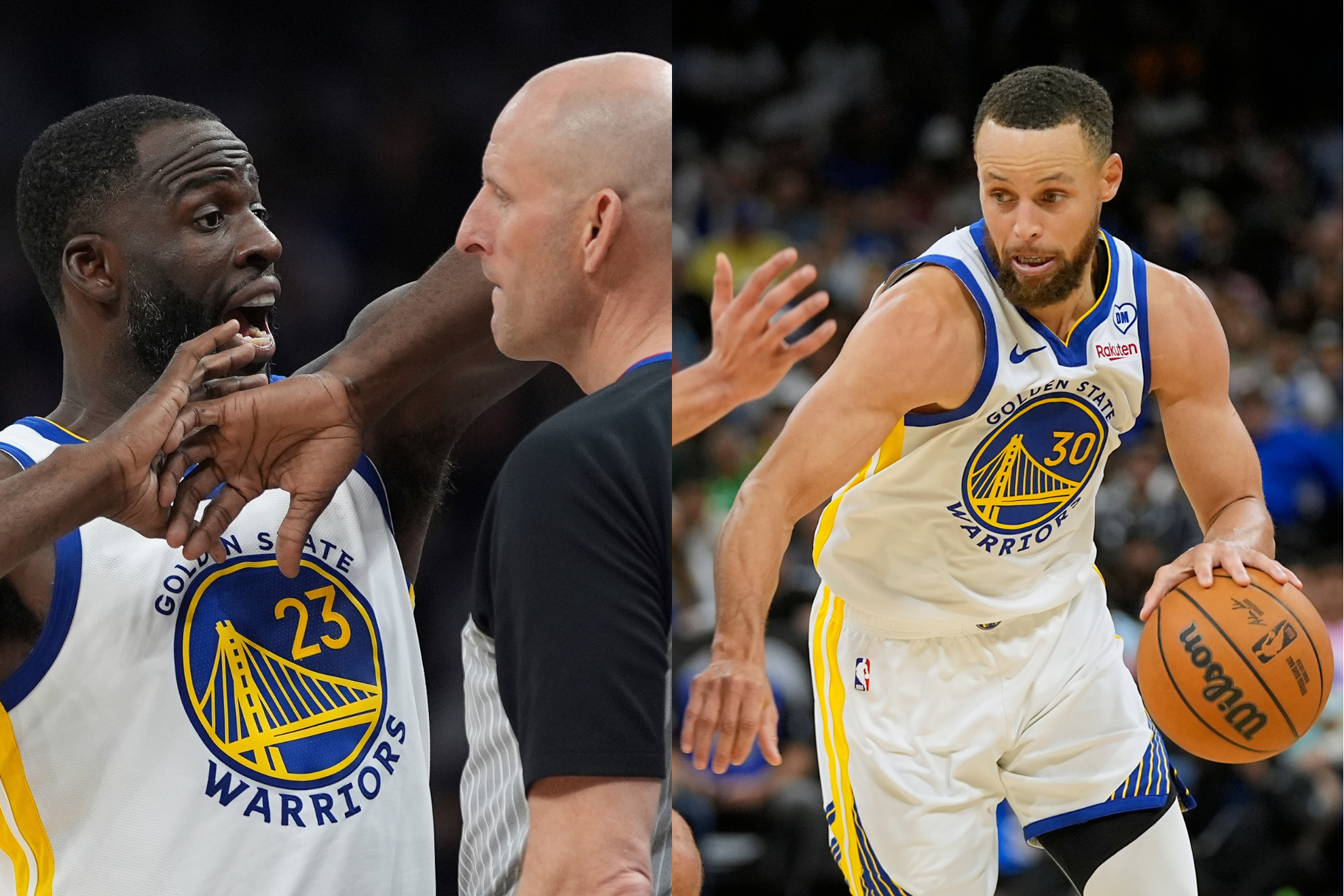 Green (left) and Curry (right) are in the headlines as the Warriors fight to make the playoffs.