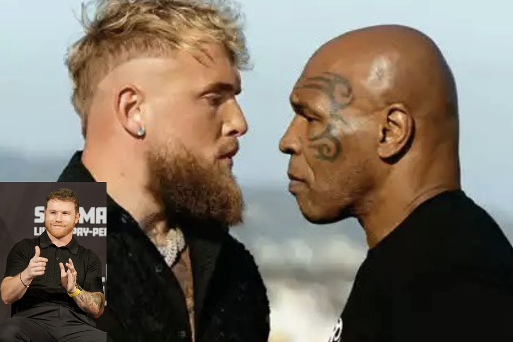 Jake Paul and Mike Tyson, with Canelo (inset)