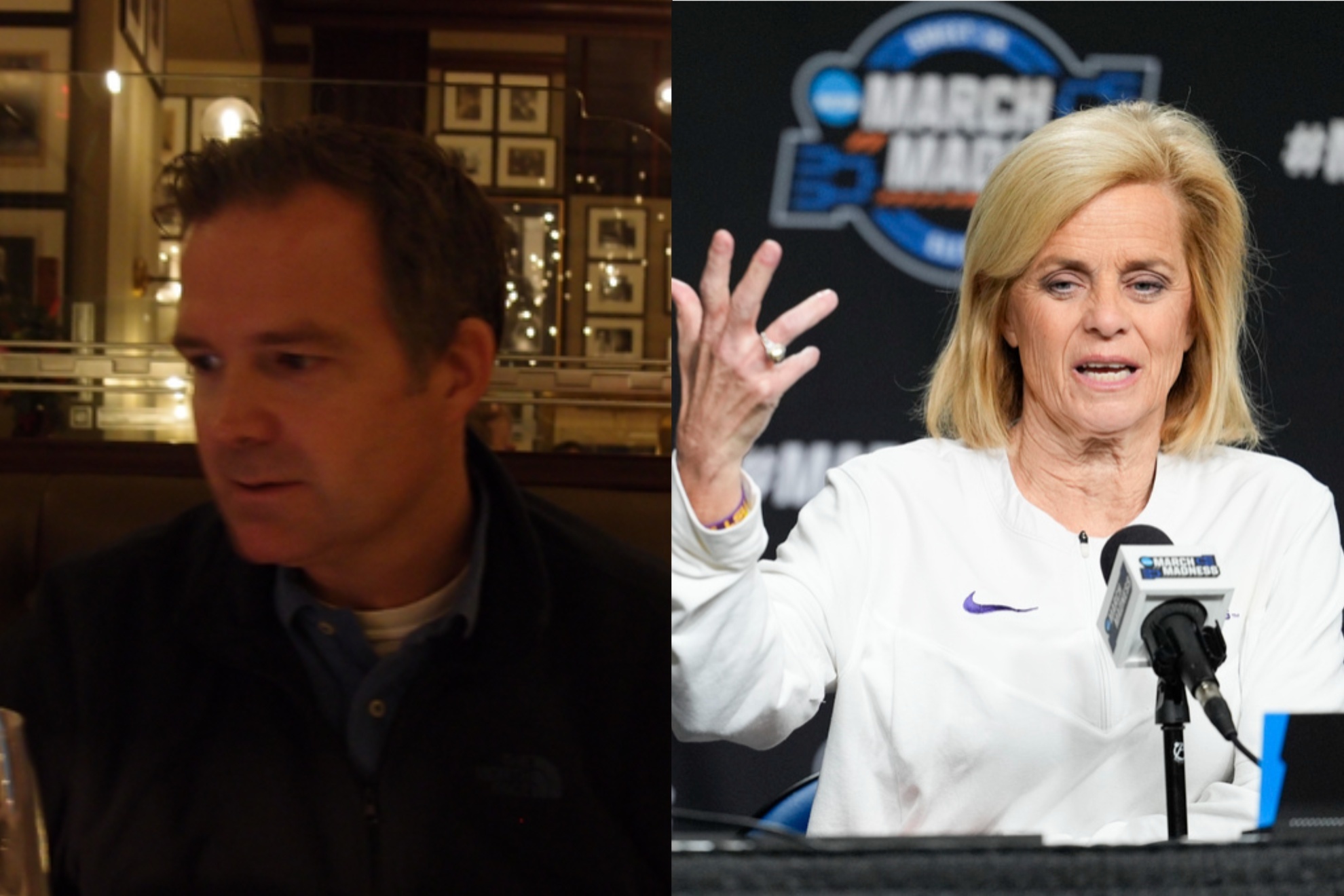 Ben Bolch (L) had to retract his column after criticism from Kim Mulkey.