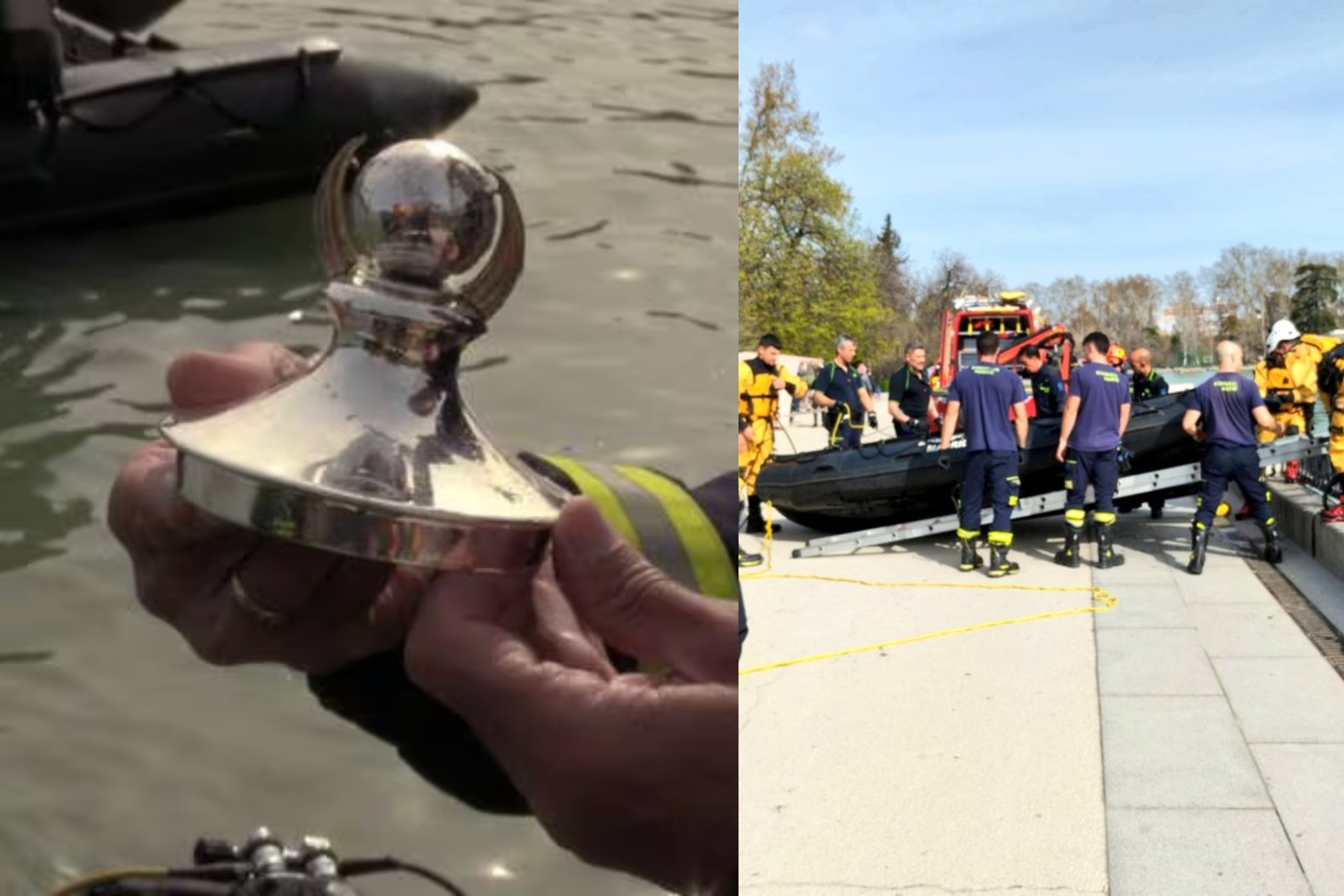 El Ayuntamiento de Madrid moviliz a 19 bomberos para recuperar un trofeo perdido en El Retiro