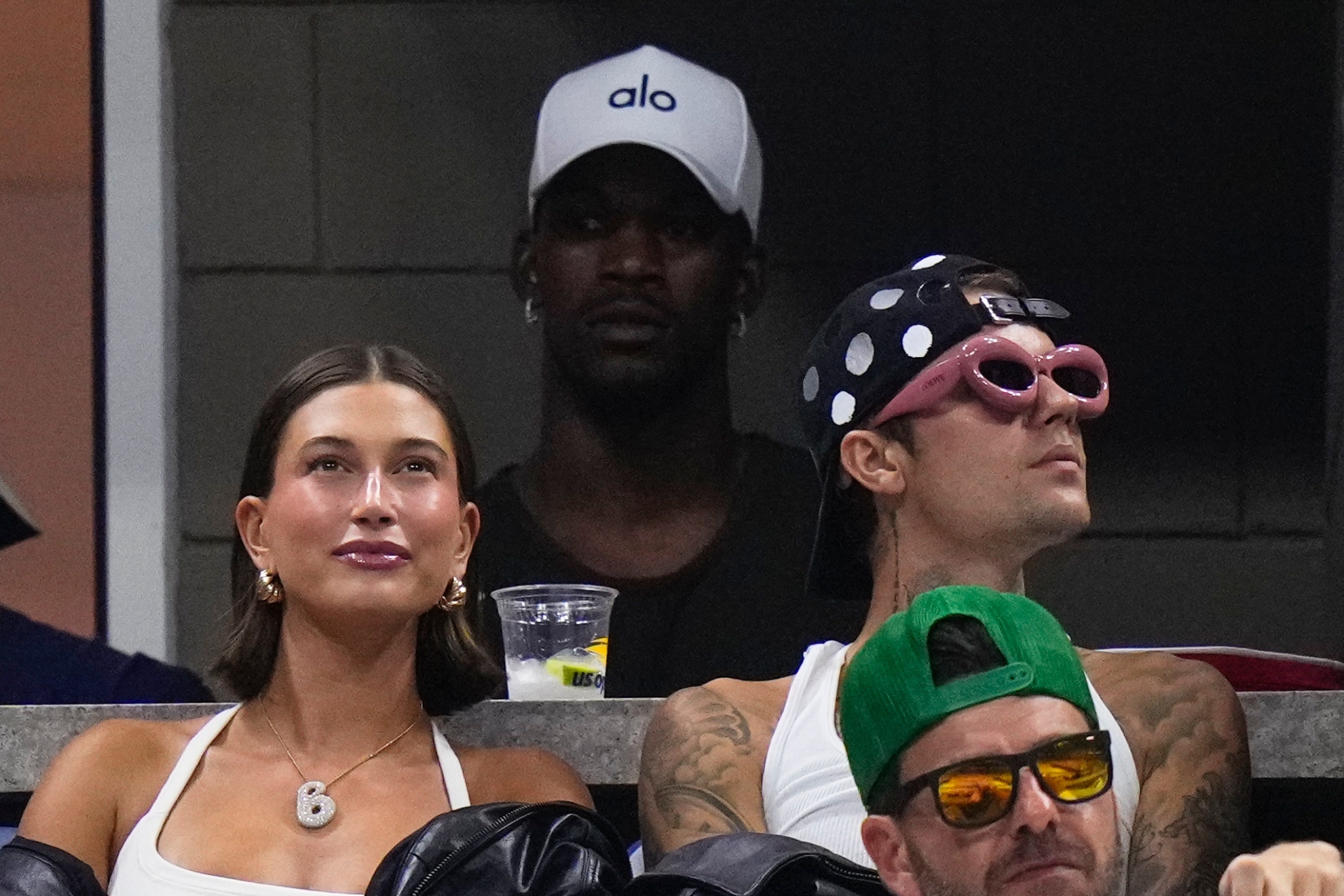 Justin and Hailey Bieber during a sporting event