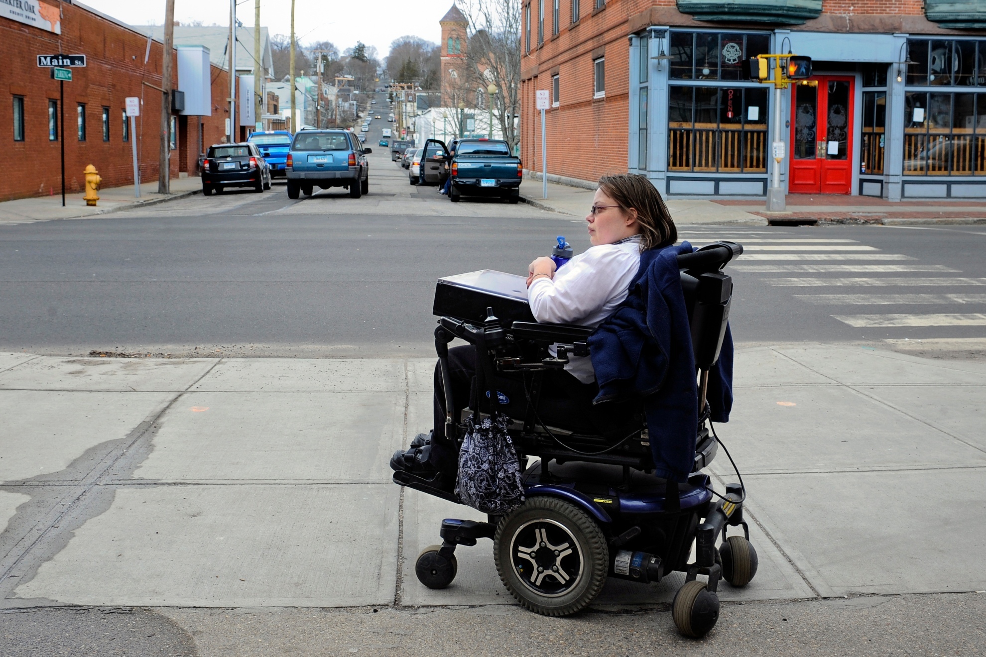 American woman on a wheelchair