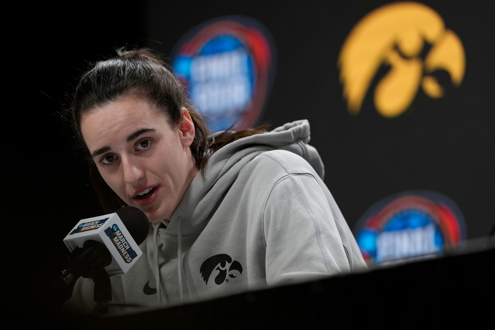 Caitlin Clark at her final press conference with Iowa.