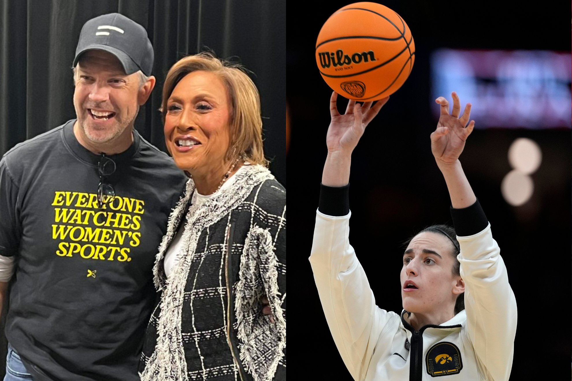 Jason Sudeikis and Robin Roberts were among the celebs on hand to watch Caitlin Clark and Iowa.